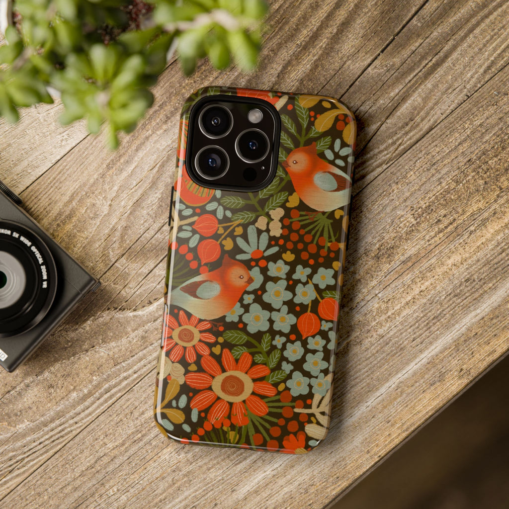 Retro Floral Birds Phone Case | Protective iPhone Cover