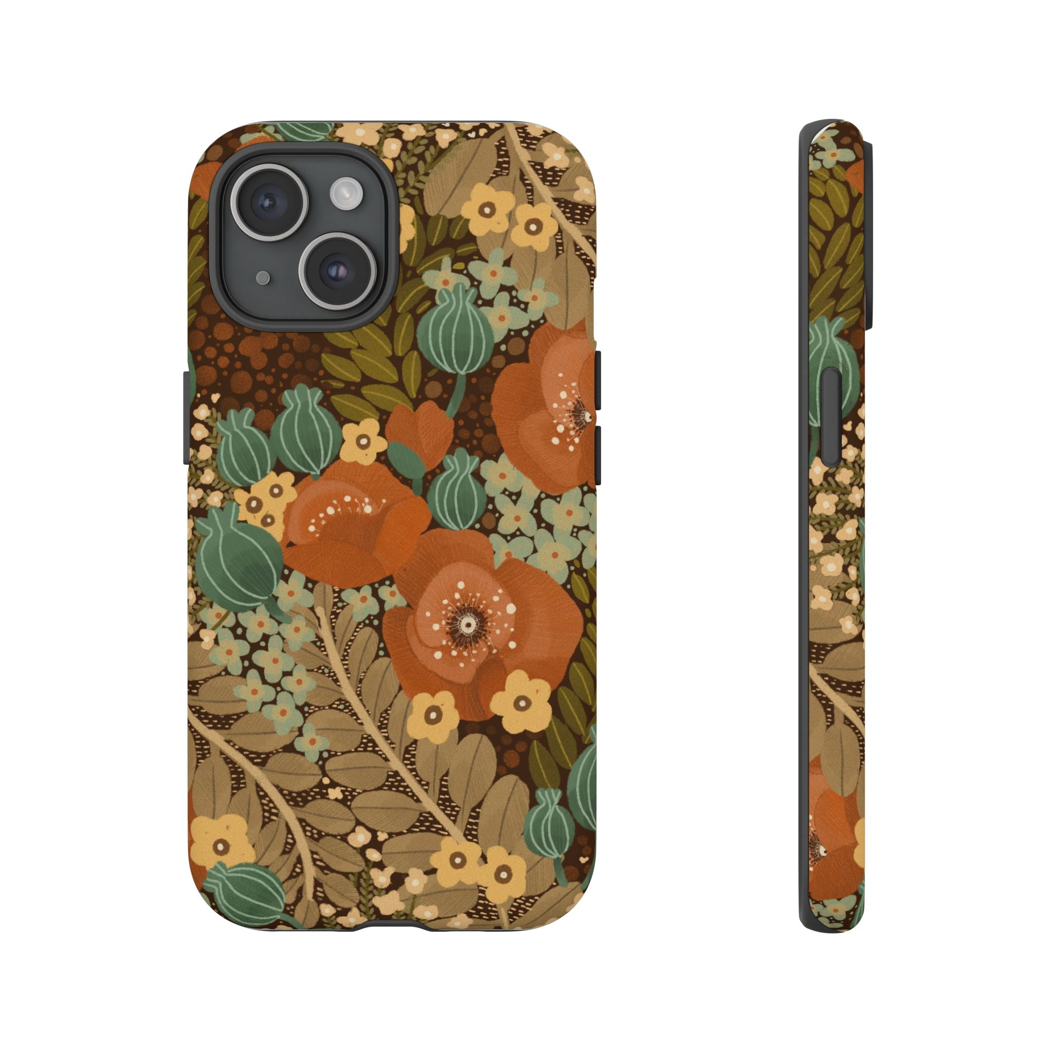 Floral Retro Tough Phone Case — Vintage Orange Poppy Protective Cover