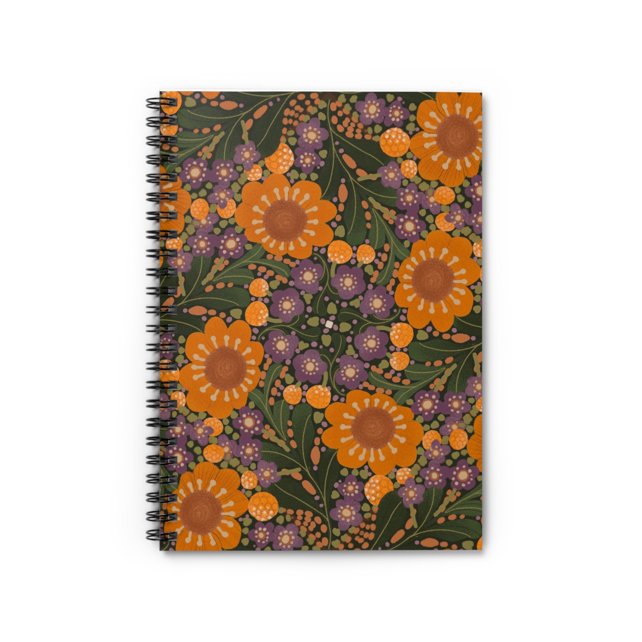 Orange Floral Pattern Spiral Notebook | Ruled Lined Notebook