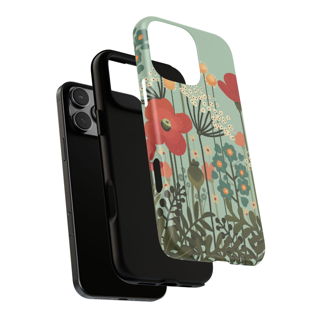 Floral Wildflower Tough Phone Case — Retro Poppy Garden Protective Cover