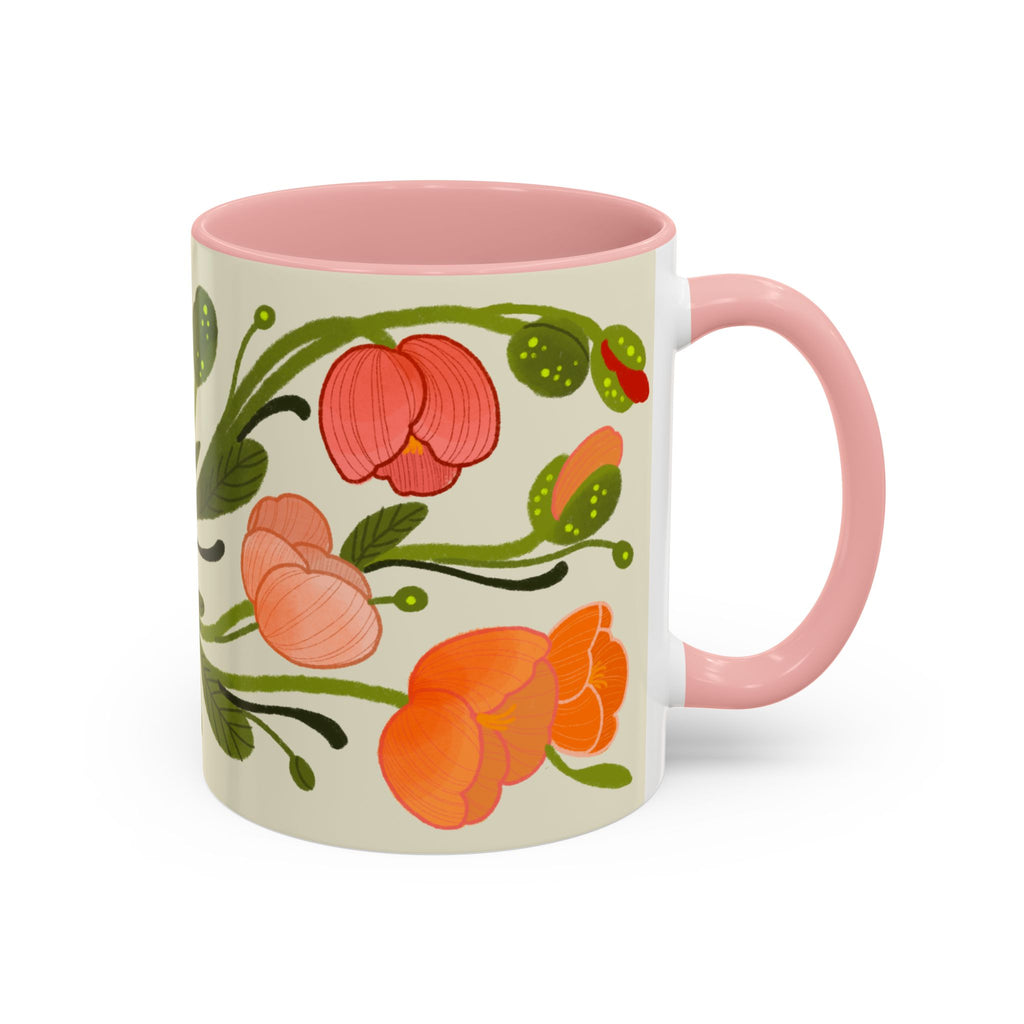 Floral Accent Coffee Mug — Coral Poppy Bouquet Design (11/15 oz)