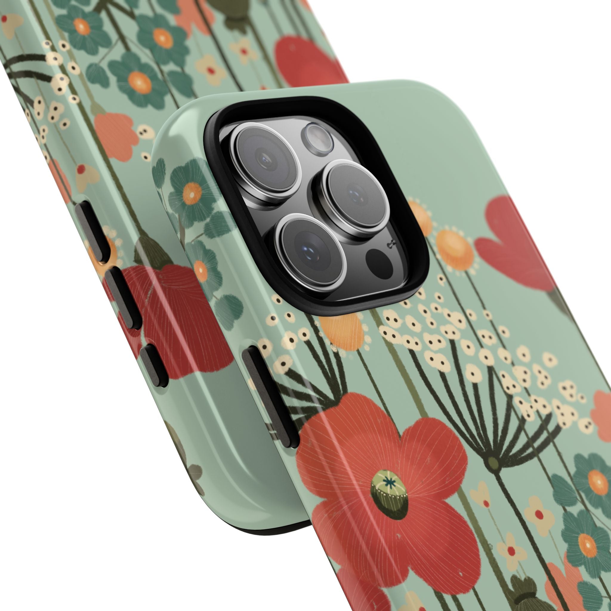 Floral Wildflower Tough Phone Case — Retro Poppy Garden Protective Cover