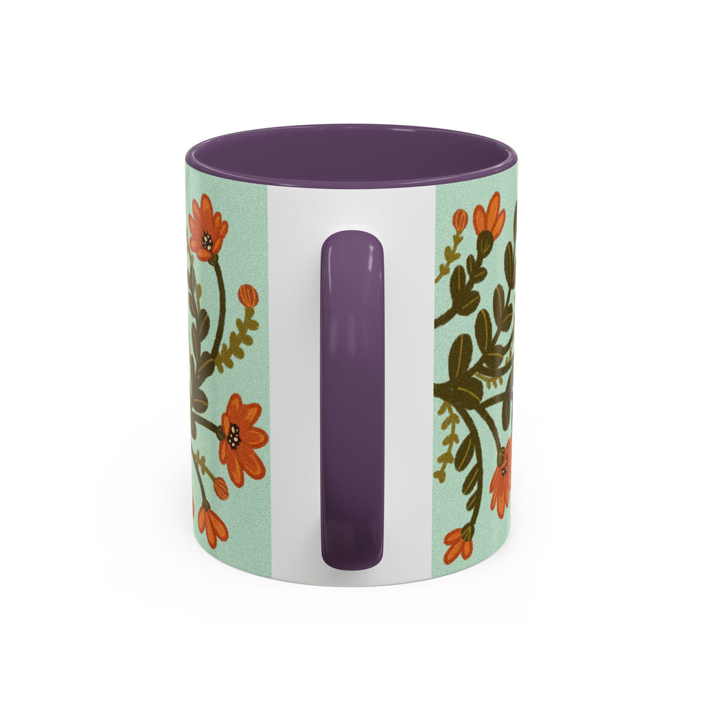 Floral Vine Accent Coffee Mug – Orange Wildflowers on Mint (11/15oz)
