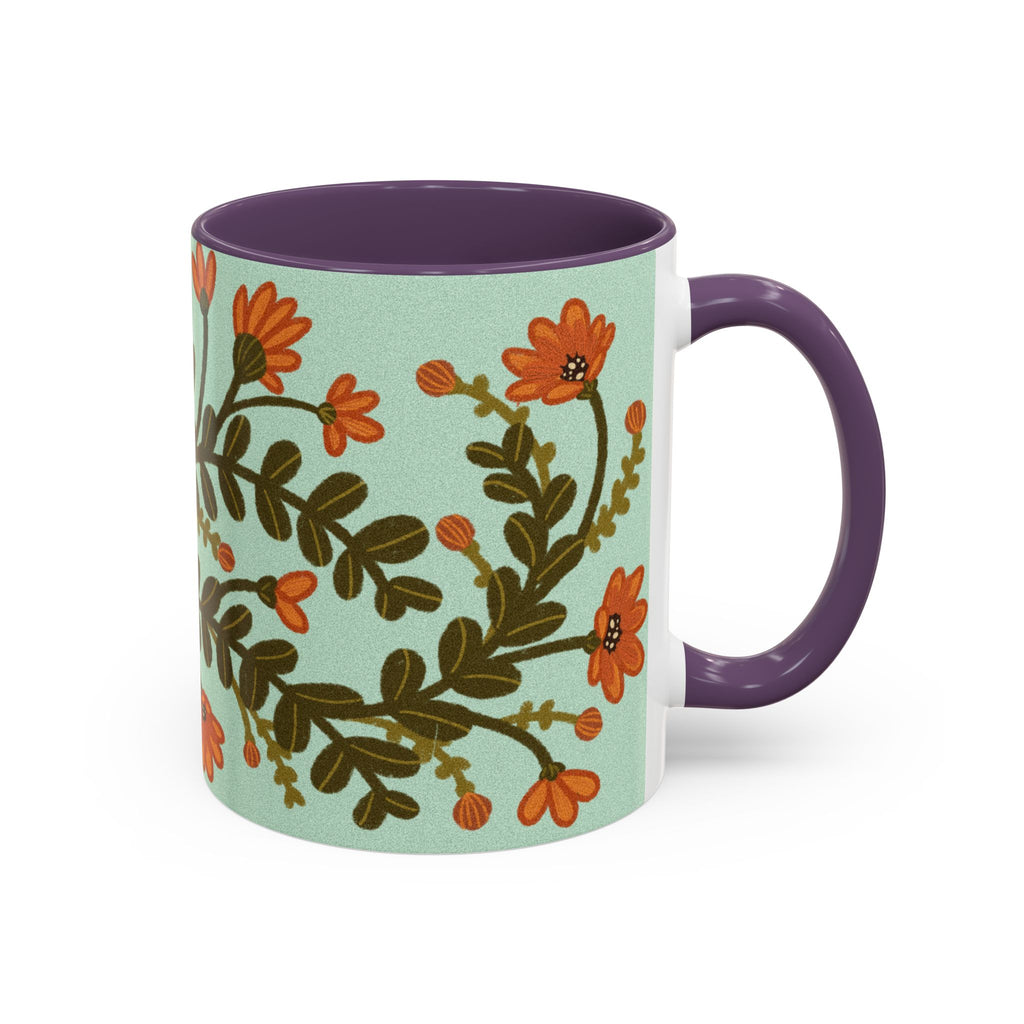 Floral Vine Accent Coffee Mug – Orange Wildflowers on Mint (11/15oz)