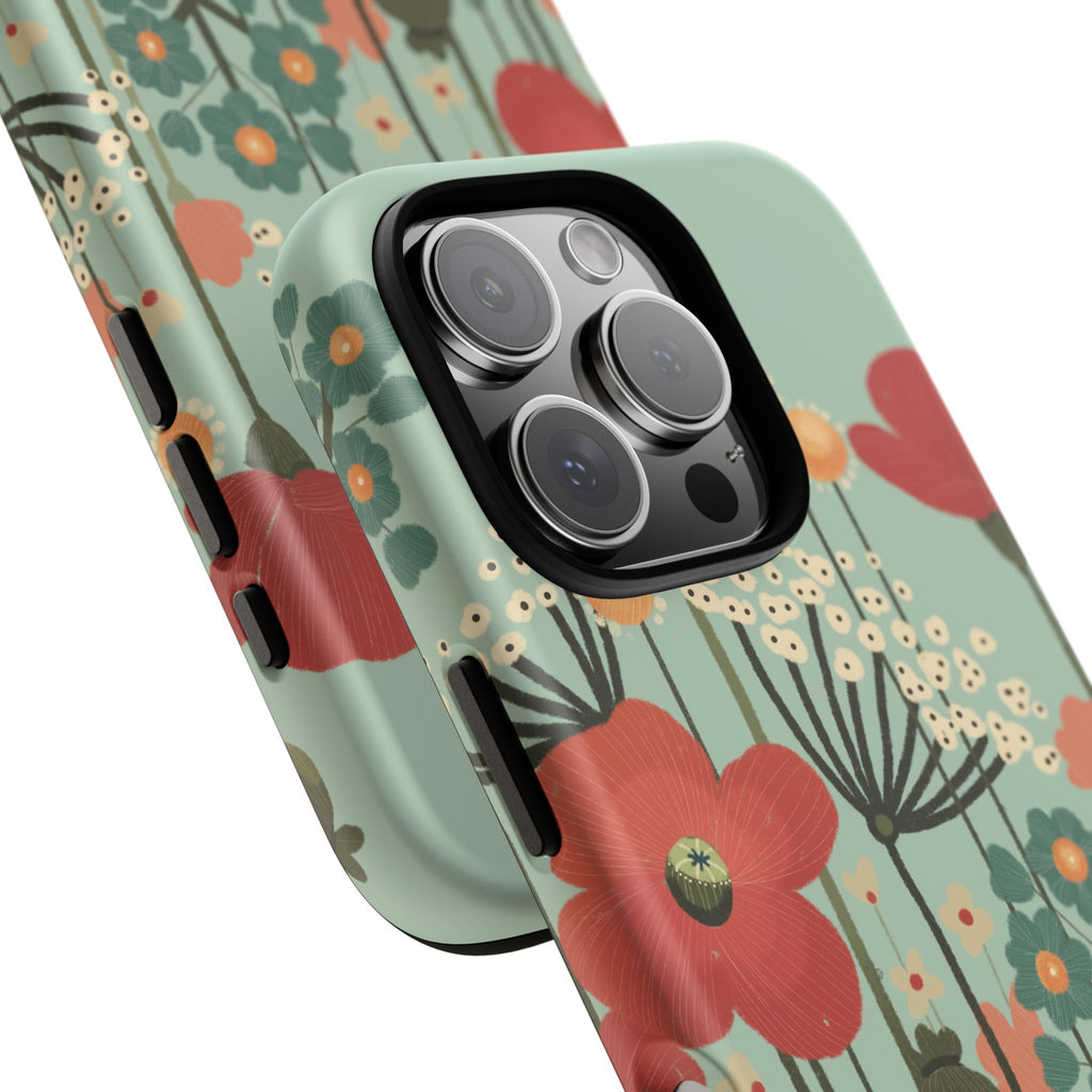 Floral Wildflower Tough Phone Case — Retro Poppy Garden Protective Cover