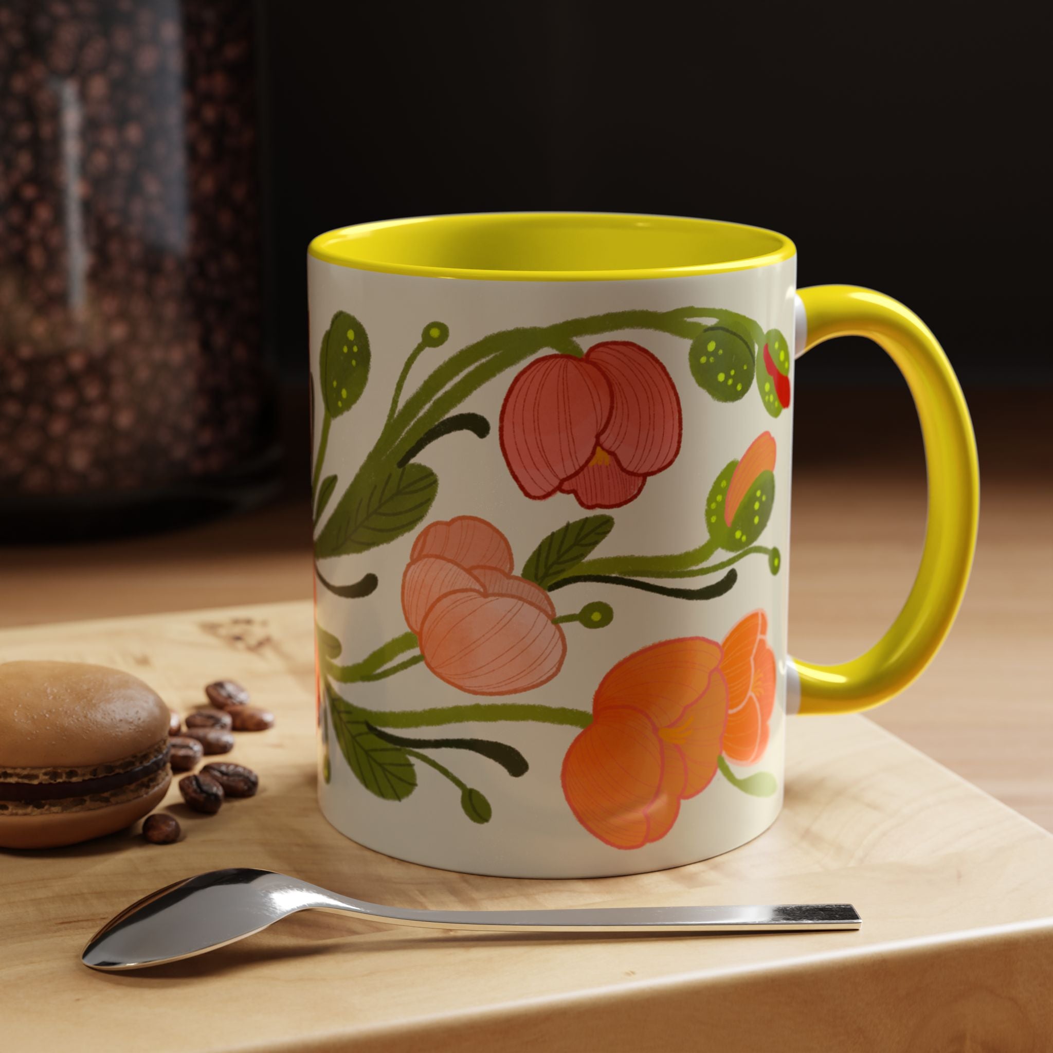 Floral Accent Coffee Mug — Coral Poppy Bouquet Design (11/15 oz)