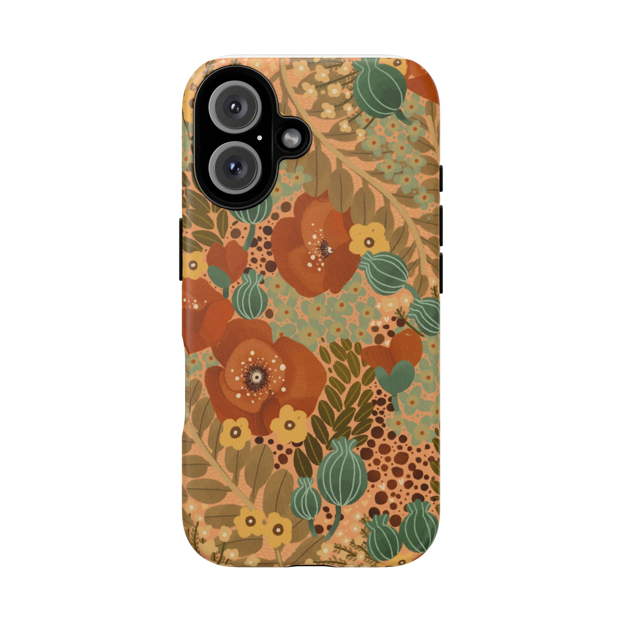 Floral Retro Tough Phone Case — Vintage Orange & Teal Botanical Design
