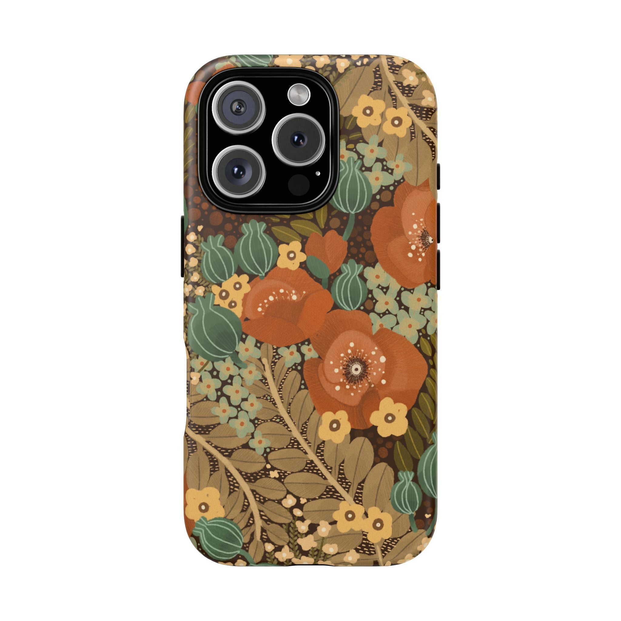 Floral Retro Tough Phone Case — Vintage Orange Poppy Protective Cover