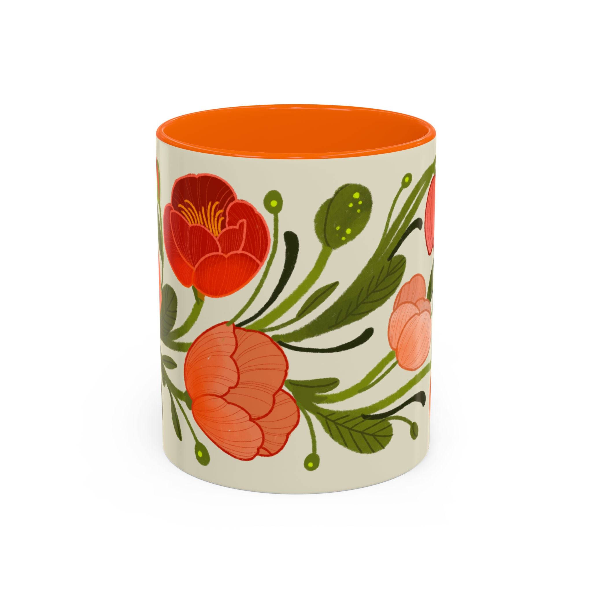 Floral Accent Coffee Mug — Coral Poppy Bouquet Design (11/15 oz)