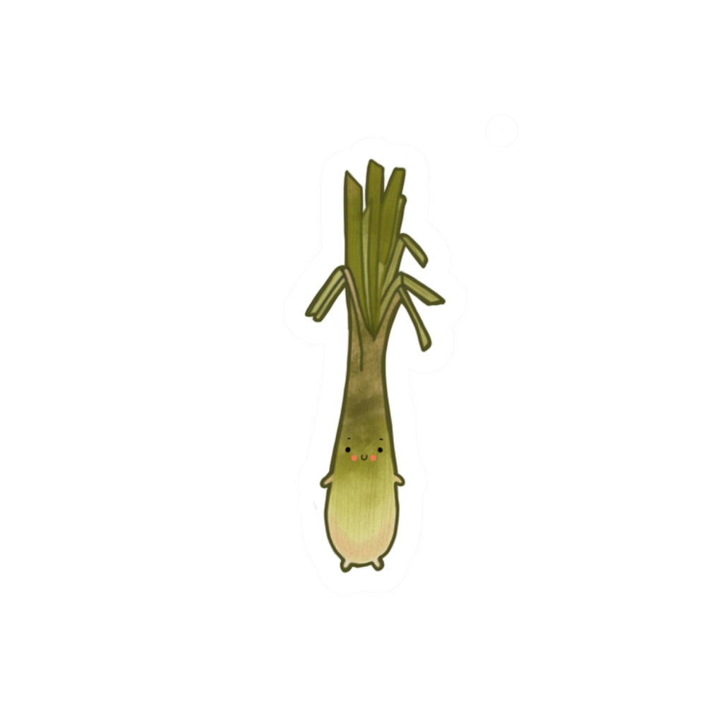 Cute Leek Vegetable Sticker — Kawaii Green Onion Kiss-Cut Decal