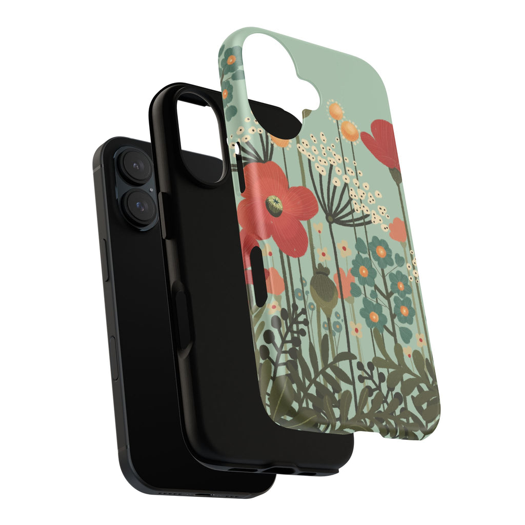 Floral Wildflower Tough Phone Case — Retro Poppy Garden Protective Cover