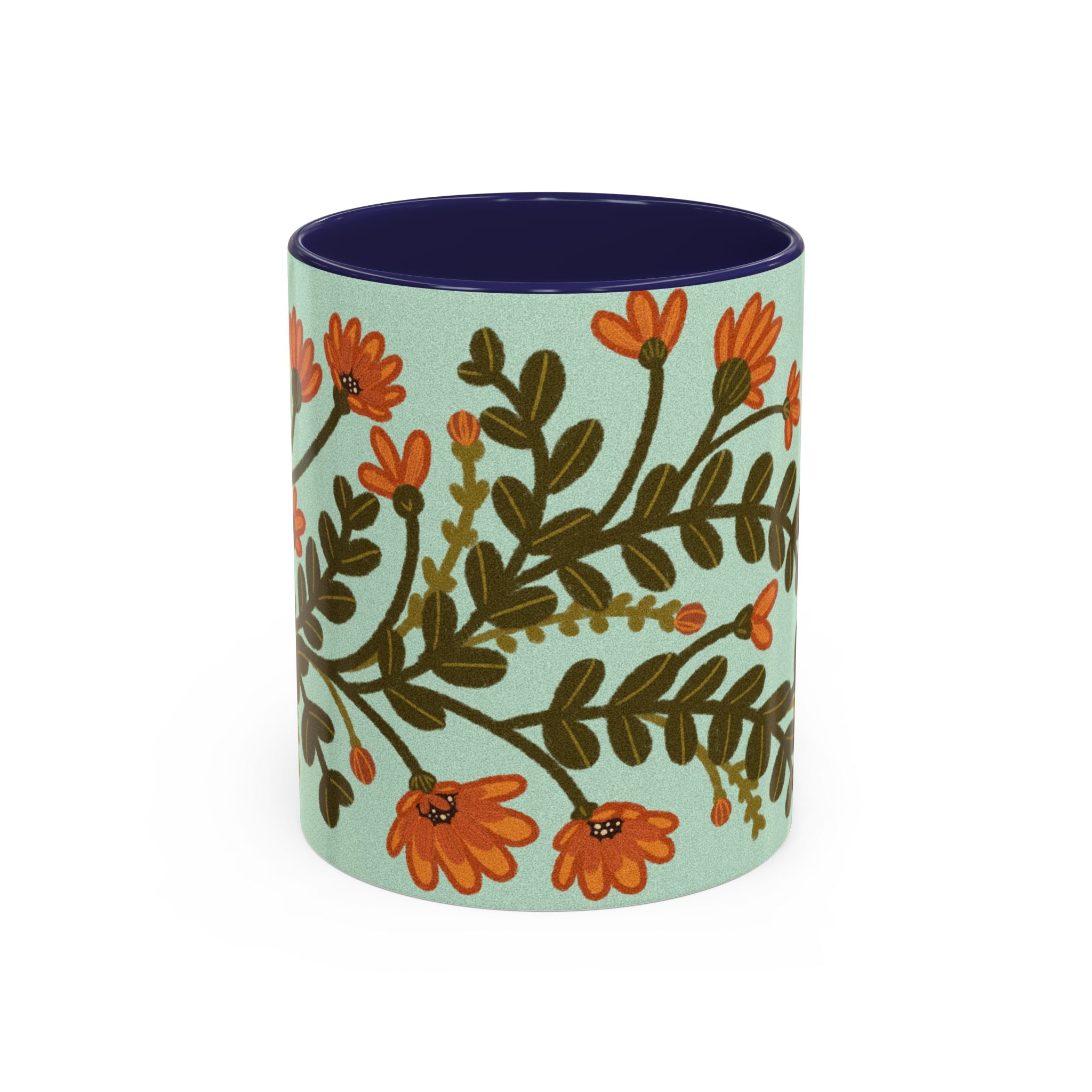 Floral Vine Accent Coffee Mug – Orange Wildflowers on Mint (11/15oz)