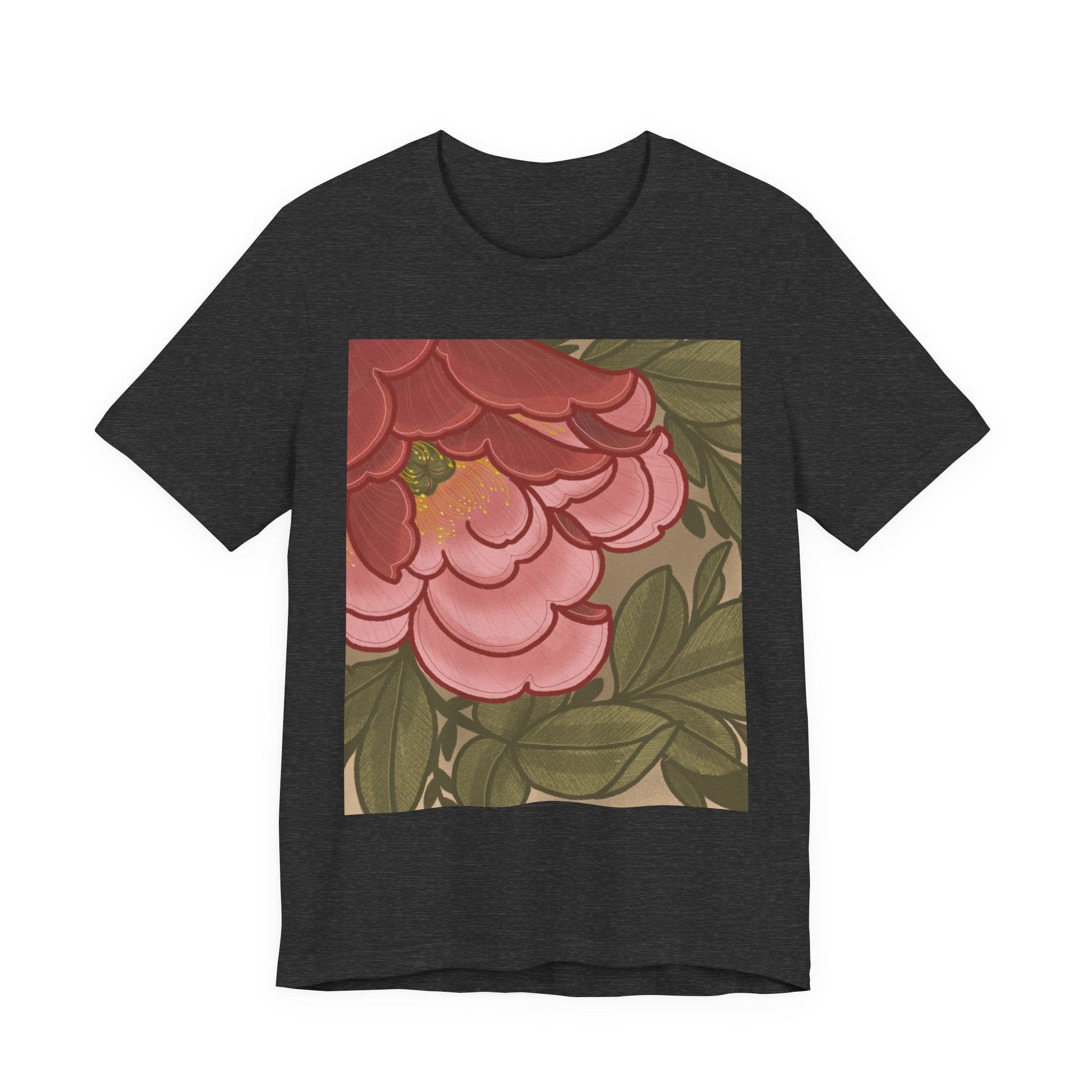 Floral Peony Square Print Tee — Vintage Pink Botanical T-Shirt