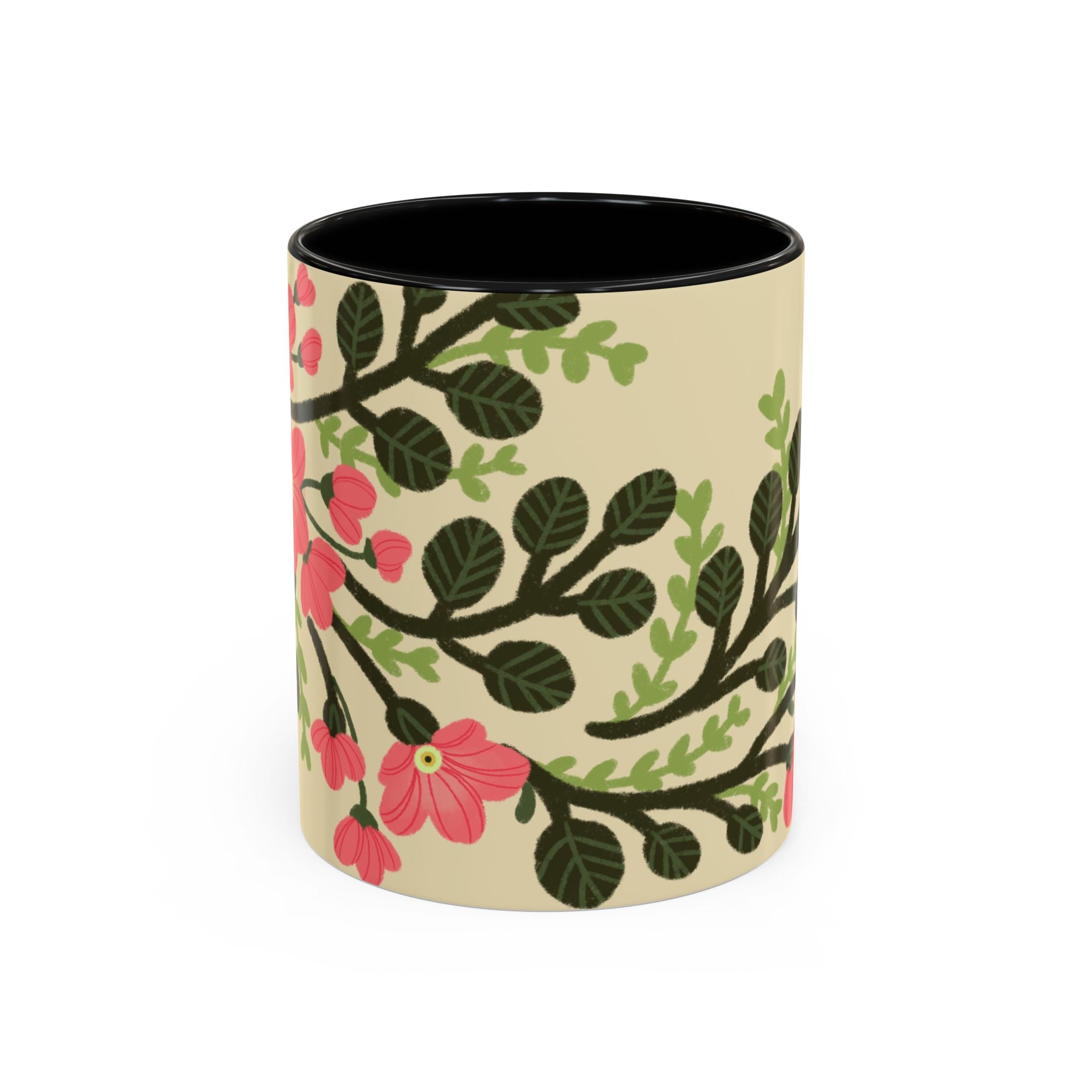 Floral Accent Coffee Mug - Pink Blossom Botanical Design (11/15oz)