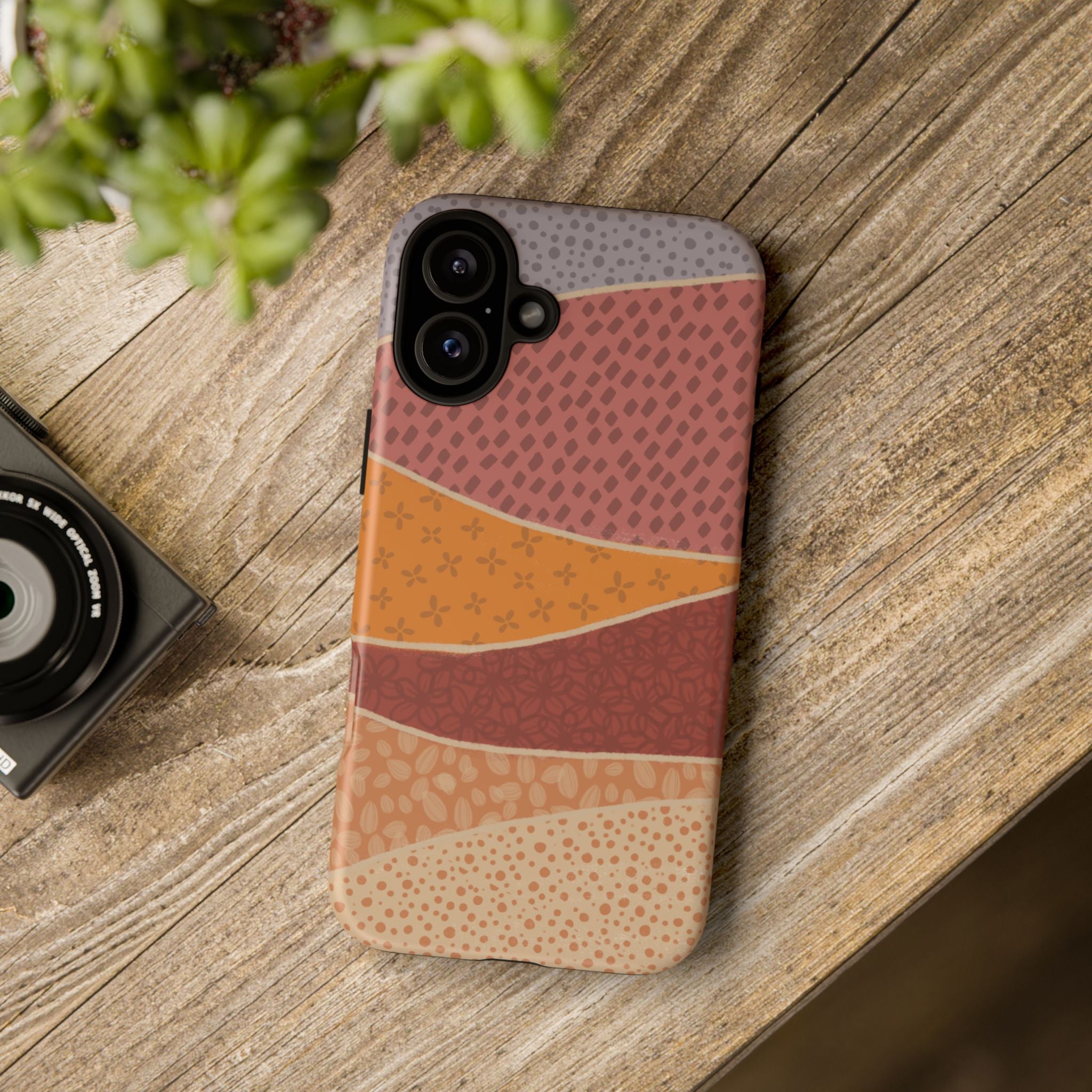 Retro Earth Tone Phone Case — Abstract Layered Pattern Tough Case