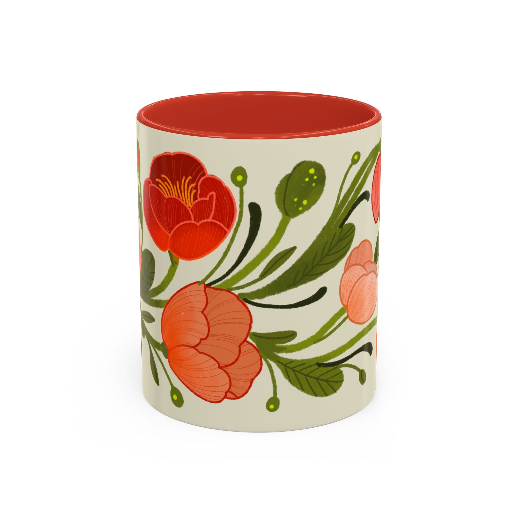 Floral Accent Coffee Mug — Coral Poppy Bouquet Design (11/15 oz)