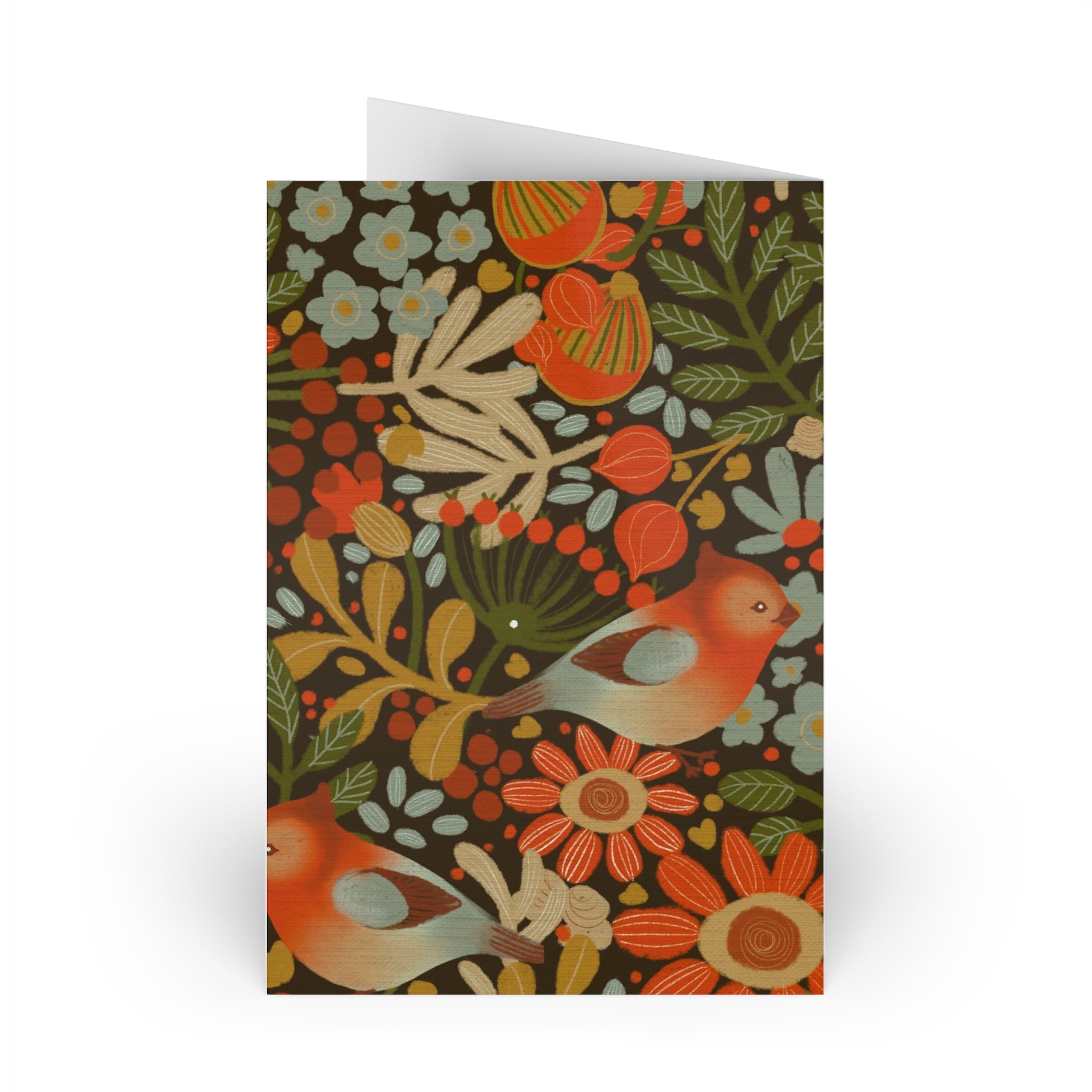 Vintage Floral Birds Greeting Card | Blank Note Card