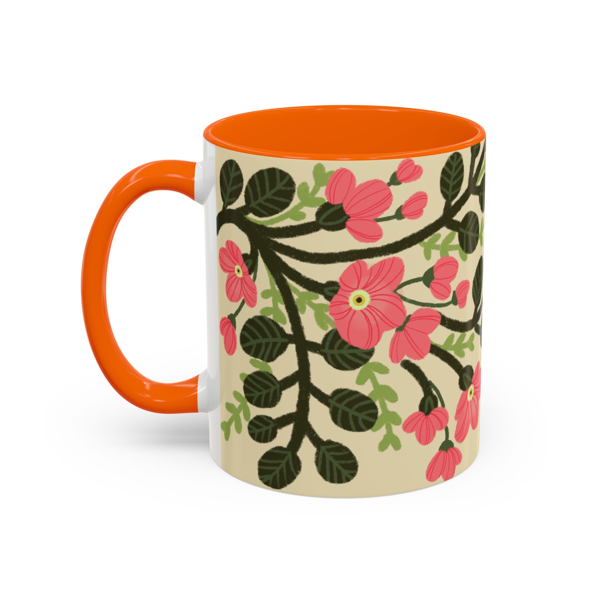 Floral Accent Coffee Mug - Pink Blossom Botanical Design (11/15oz)