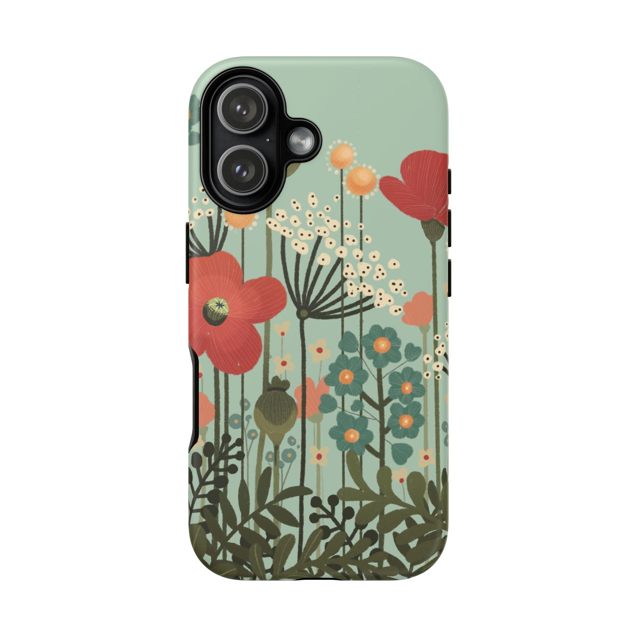 Floral Wildflower Tough Phone Case — Retro Poppy Garden Protective Cover