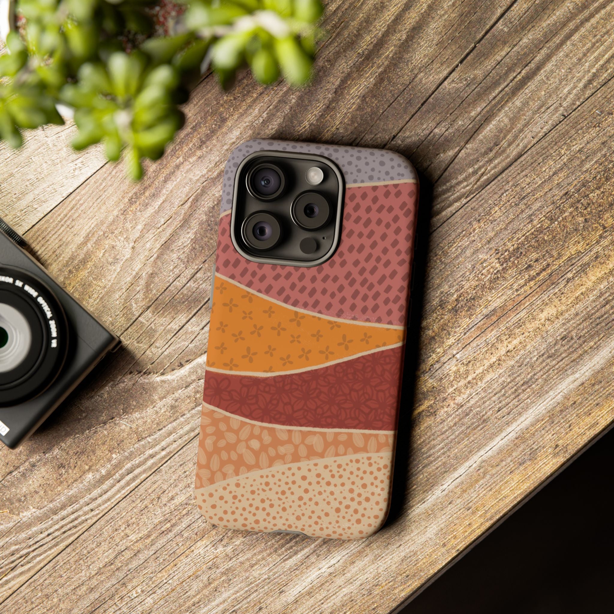 Retro Earth Tone Phone Case — Abstract Layered Pattern Tough Case