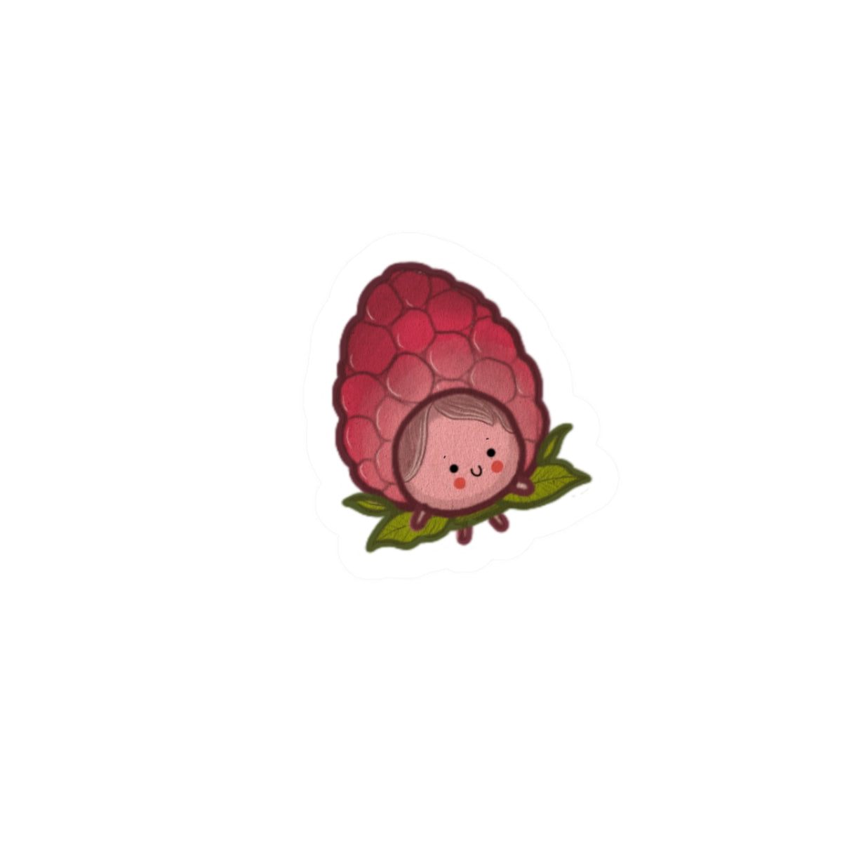 Cute Raspberry Character Kiss-Cut Sticker — Kawaii Fruit Laptop Decal