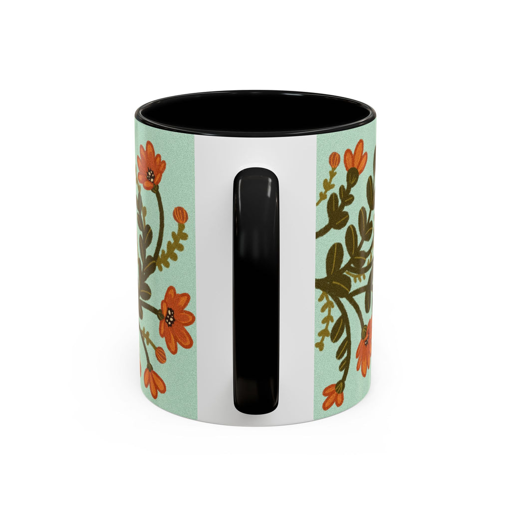 Floral Vine Accent Coffee Mug – Orange Wildflowers on Mint (11/15oz)