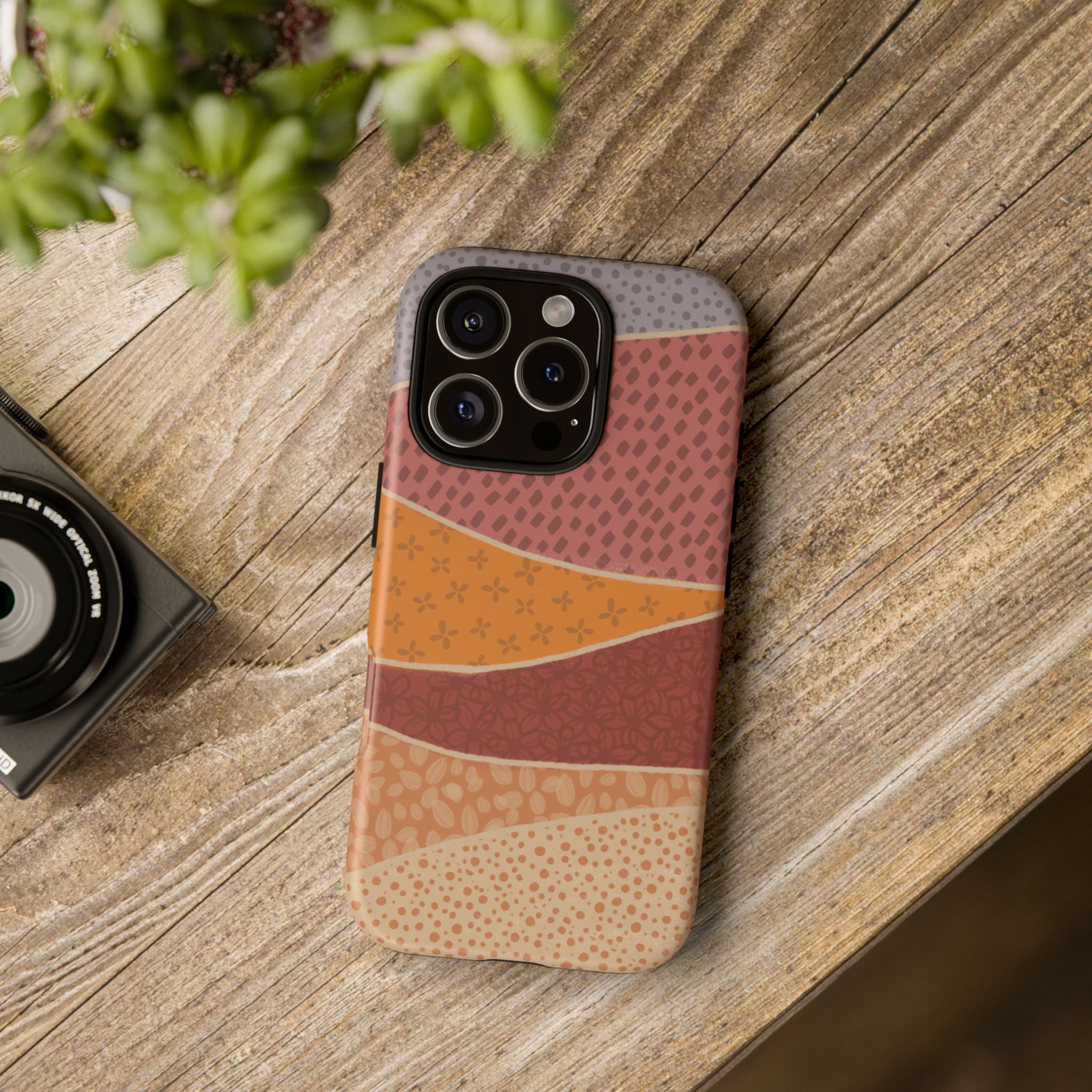 Retro Earth Tone Phone Case — Abstract Layered Pattern Tough Case