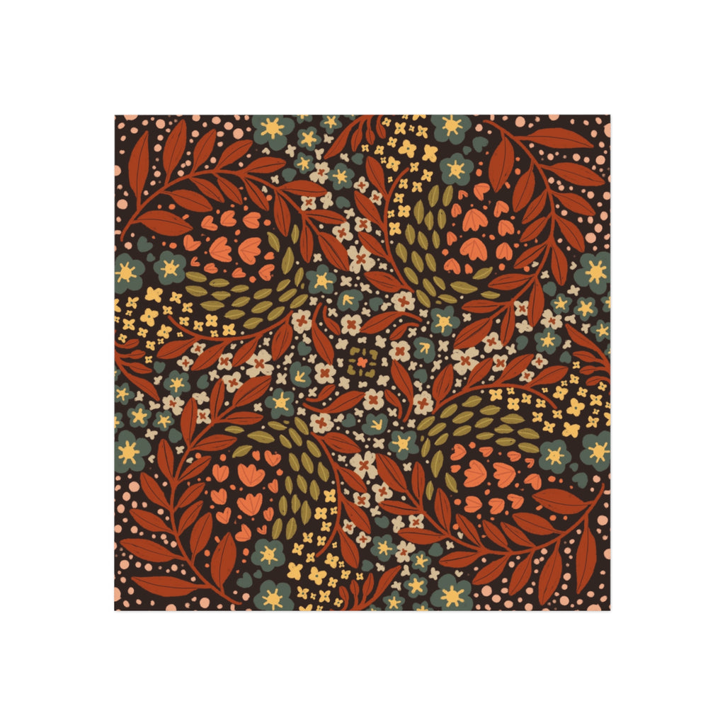 Autumn Folk Floral Square Magnet