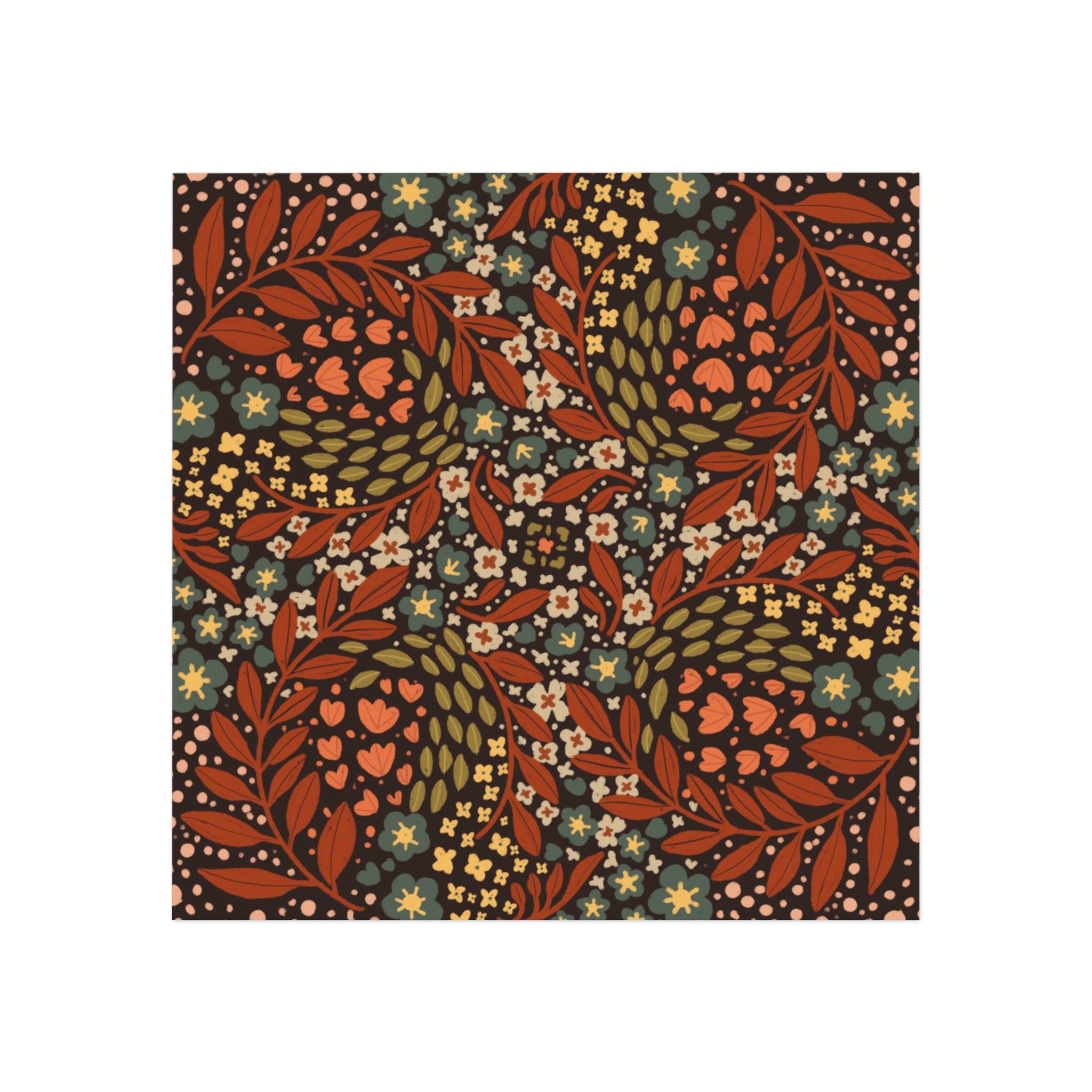 Autumn Folk Floral Square Magnet