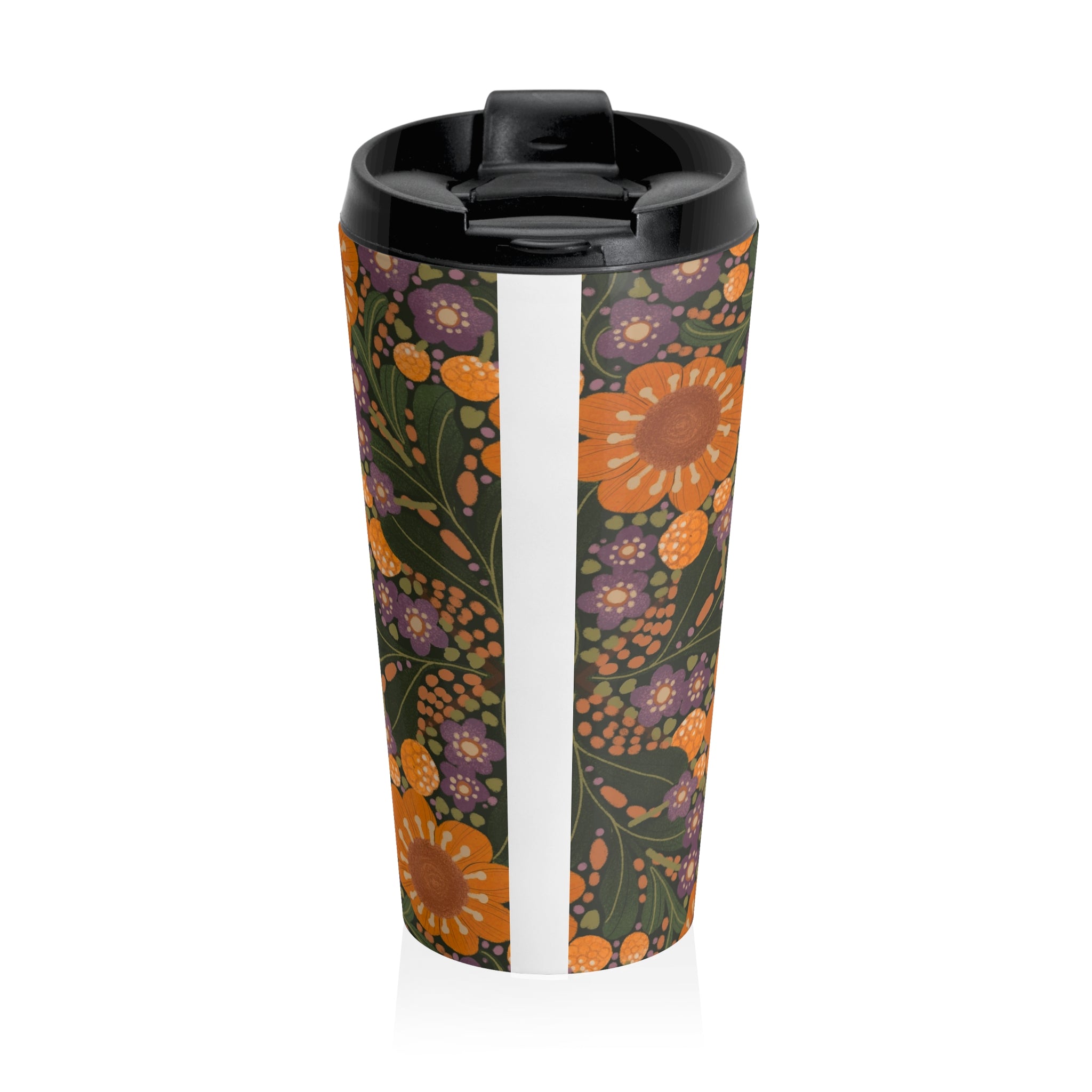Retro Orange Floral Stainless Steel Travel Mug | Vintage Flower Pattern