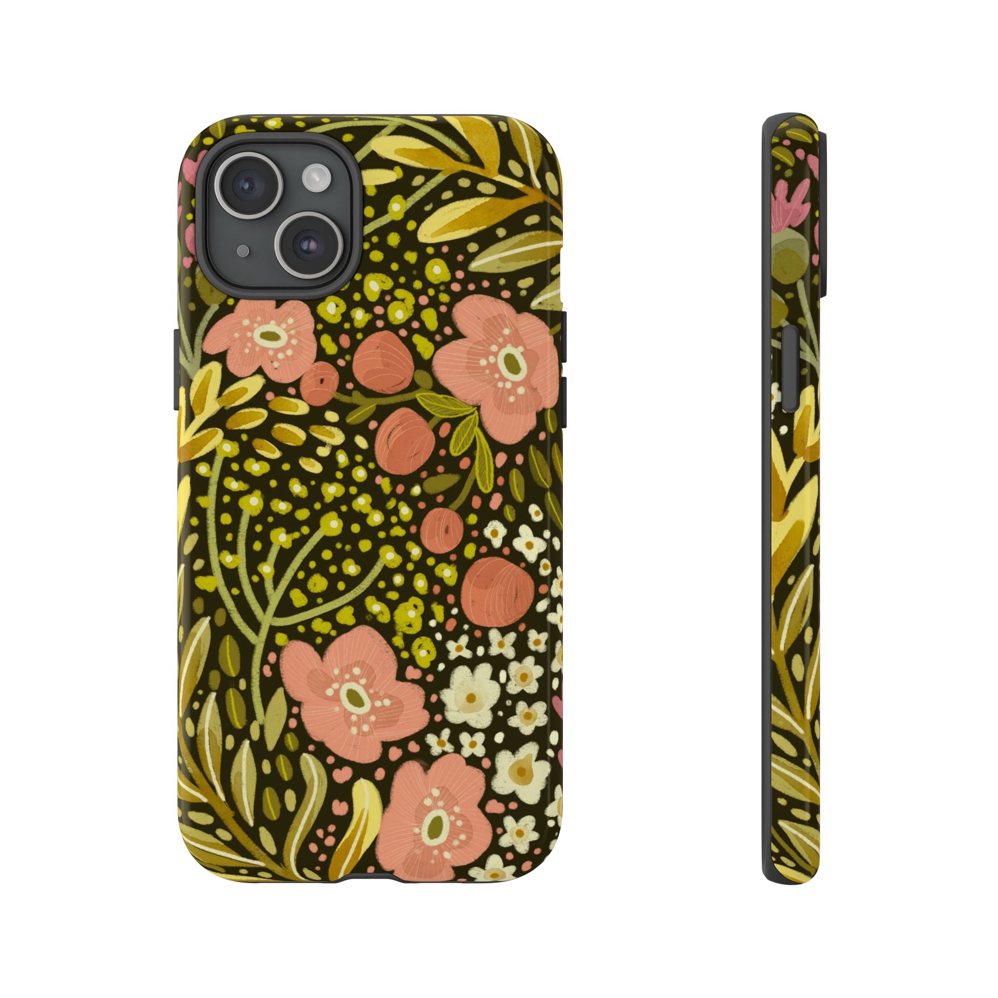 Vintage Floral Pattern Tough Case | Pink & Olive Botanical Phone Cover