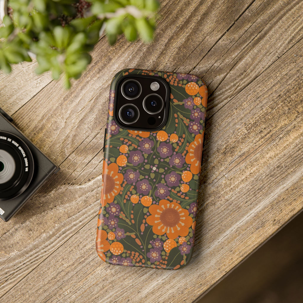 Retro Orange Floral Phone Case | Tough Case
