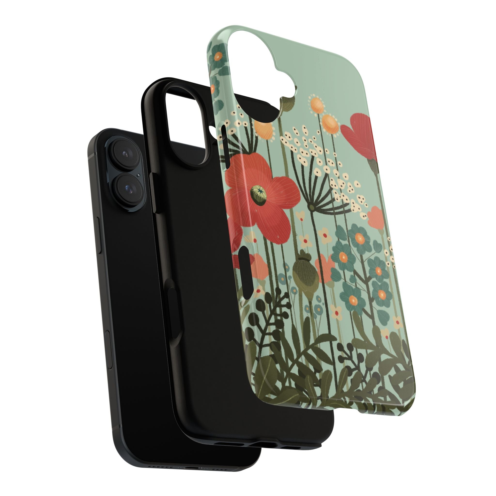 Floral Wildflower Tough Phone Case — Retro Poppy Garden Protective Cover