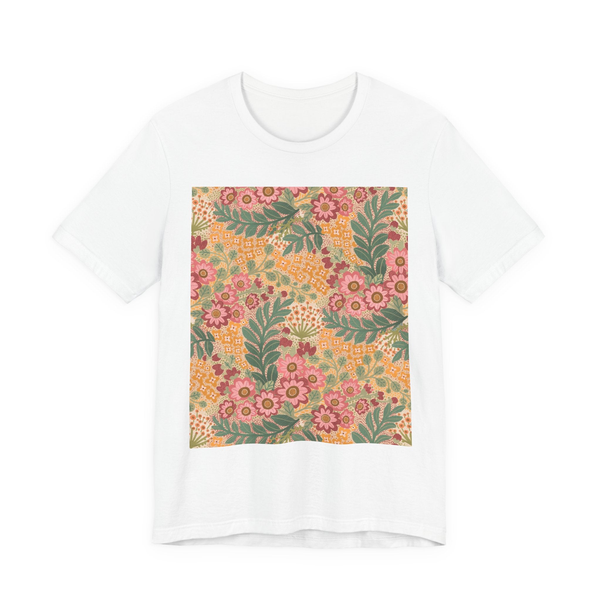 Retro Floral Square Tee — Vintage Pink & Mustard Botanical Shirt