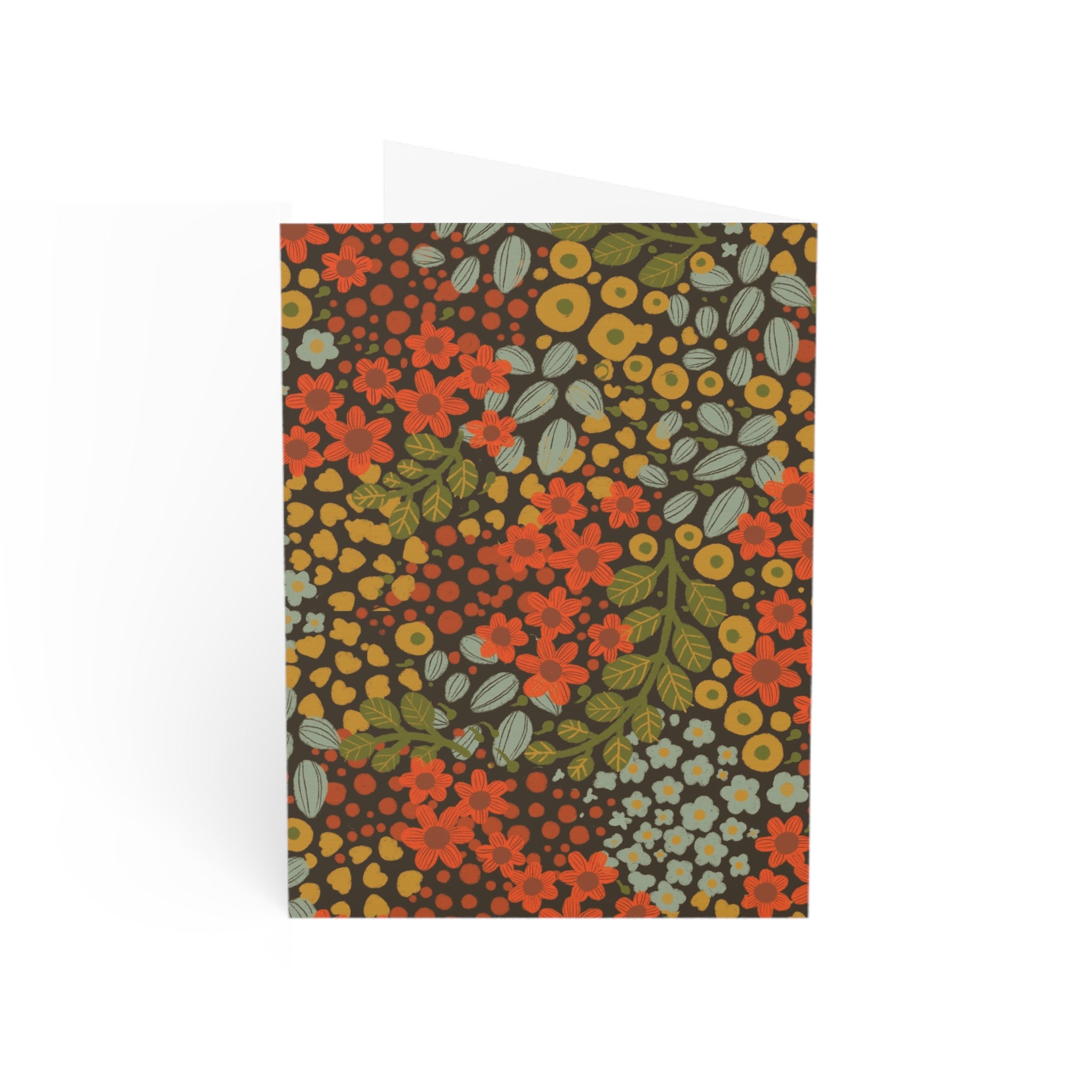 Floral Retro Greeting Cards — Vintage Orange & Olive Flower Note Cards (Pack of 1, 10, 30, 50)