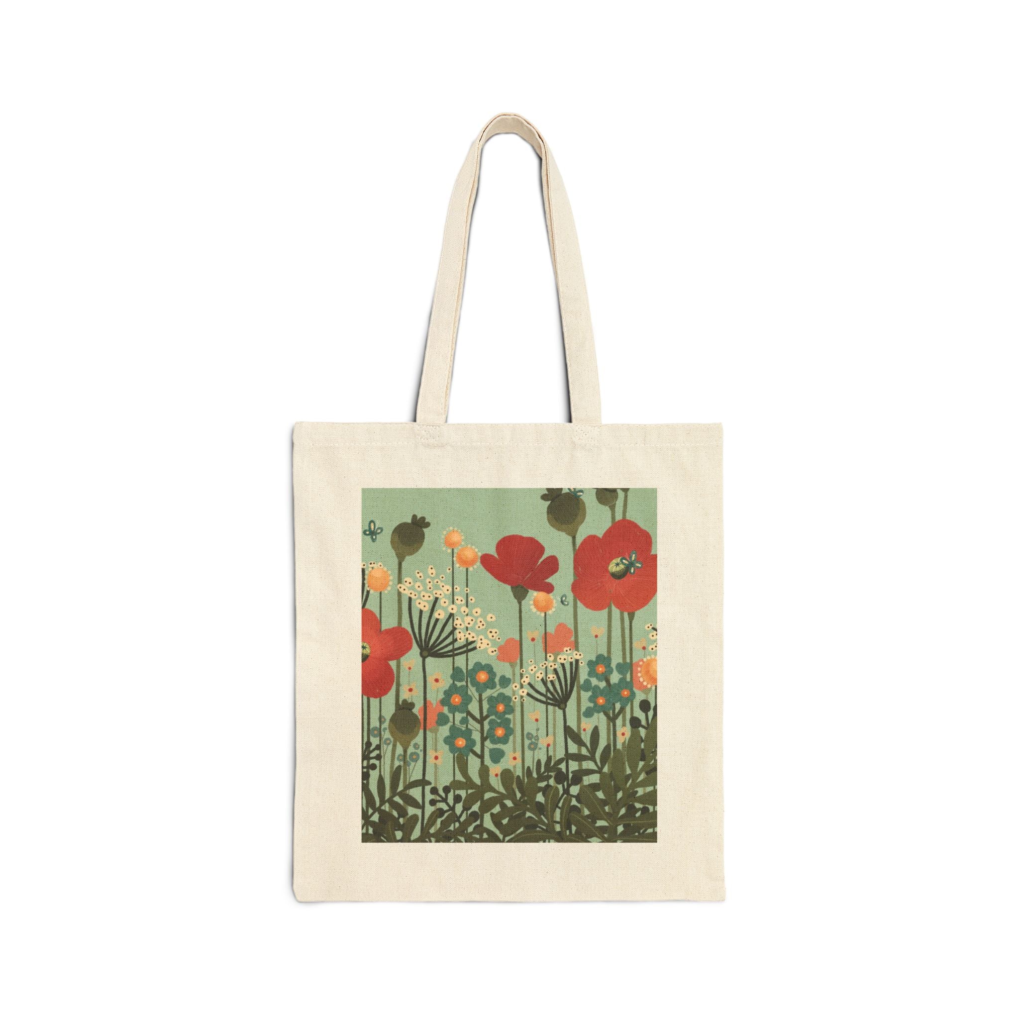 Canvas Tote Bag — Vintage Poppy Floral Market Bag