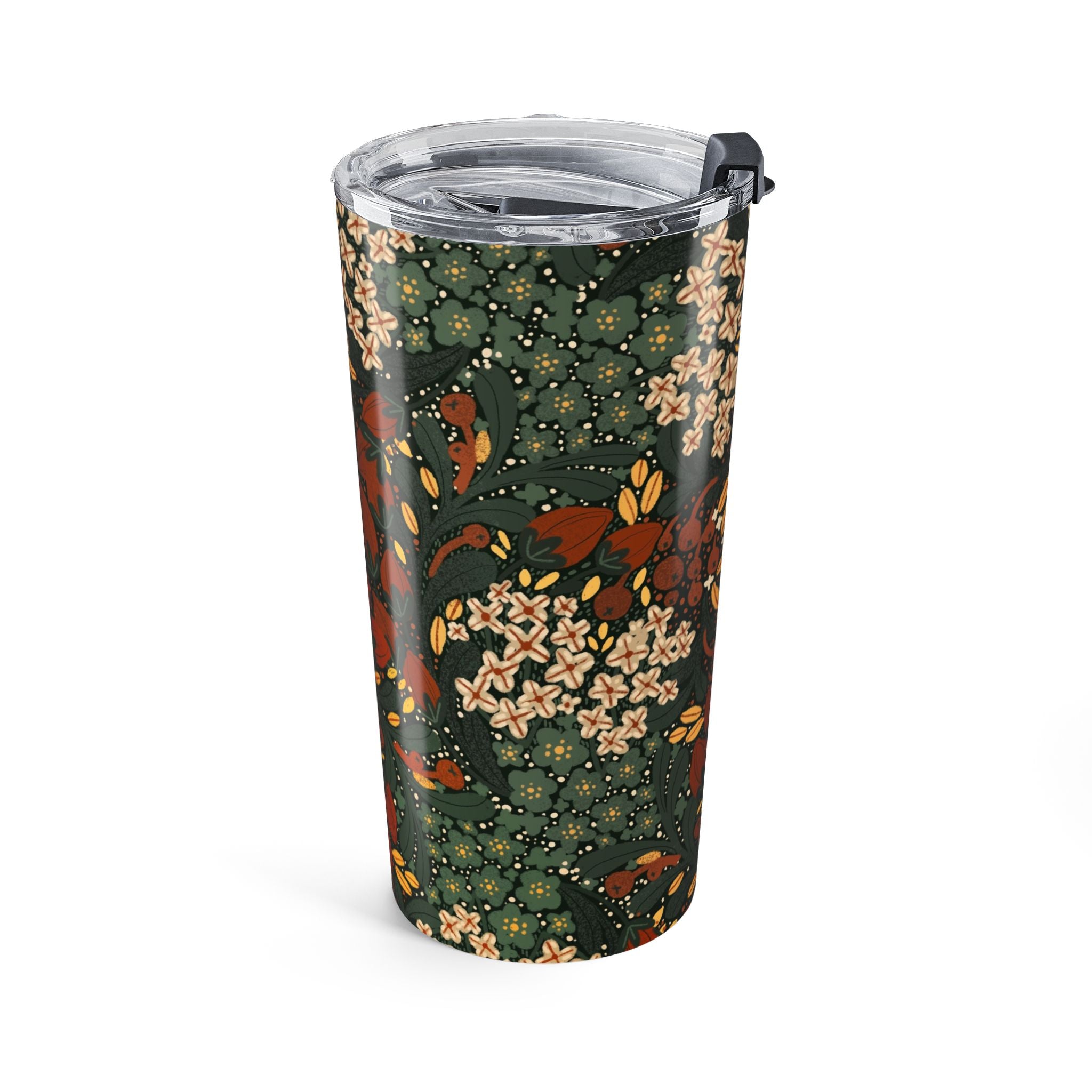 Autumn Floral Mandala Tumbler 20oz | Fall Leaves, Rust & Olive Pattern