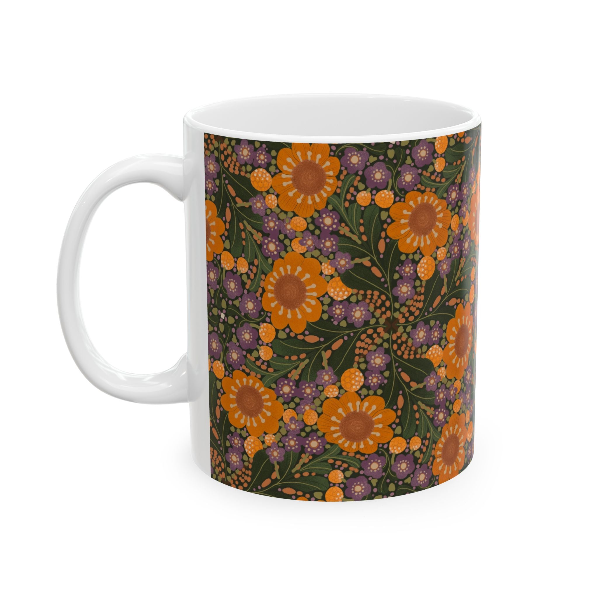 Autumn Sunflower Pattern Mug | Orange Floral Ceramic Mug