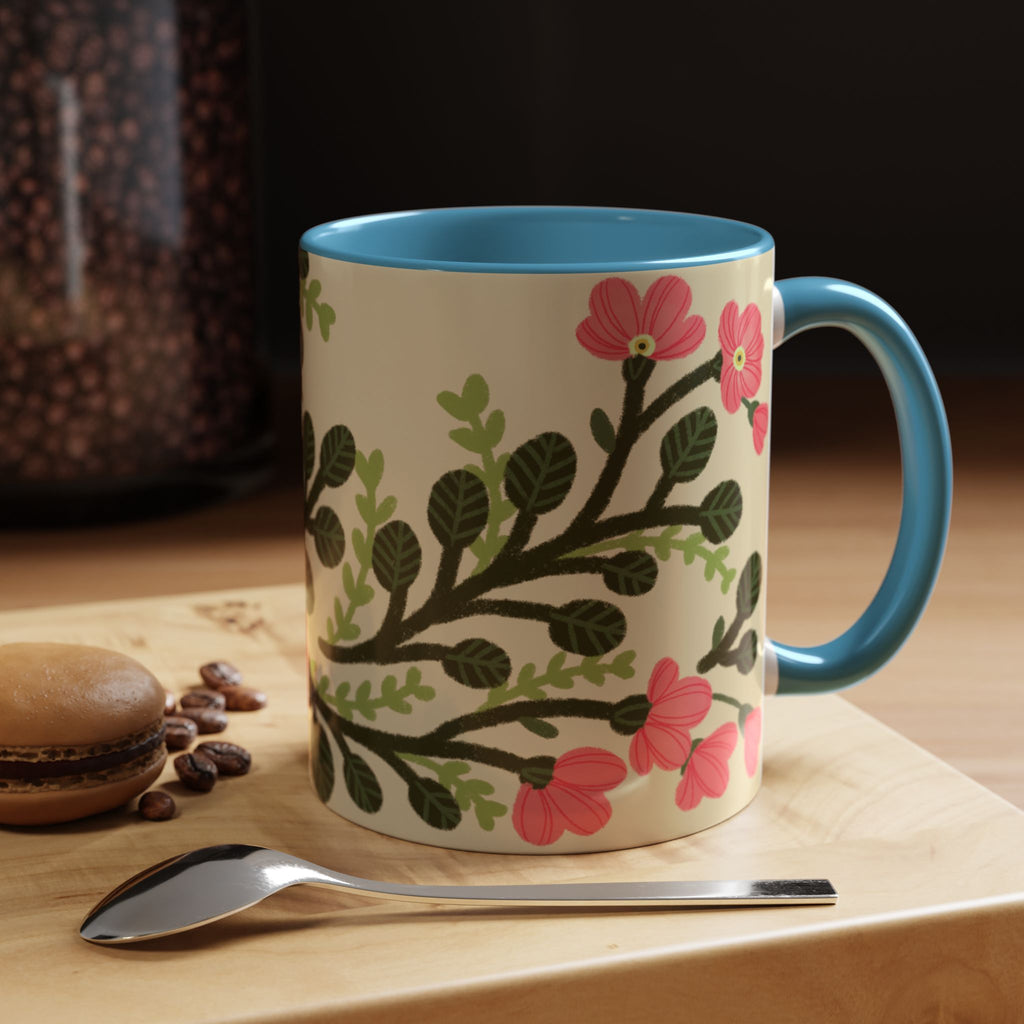 Floral Accent Coffee Mug - Pink Blossom Botanical Design (11/15oz)