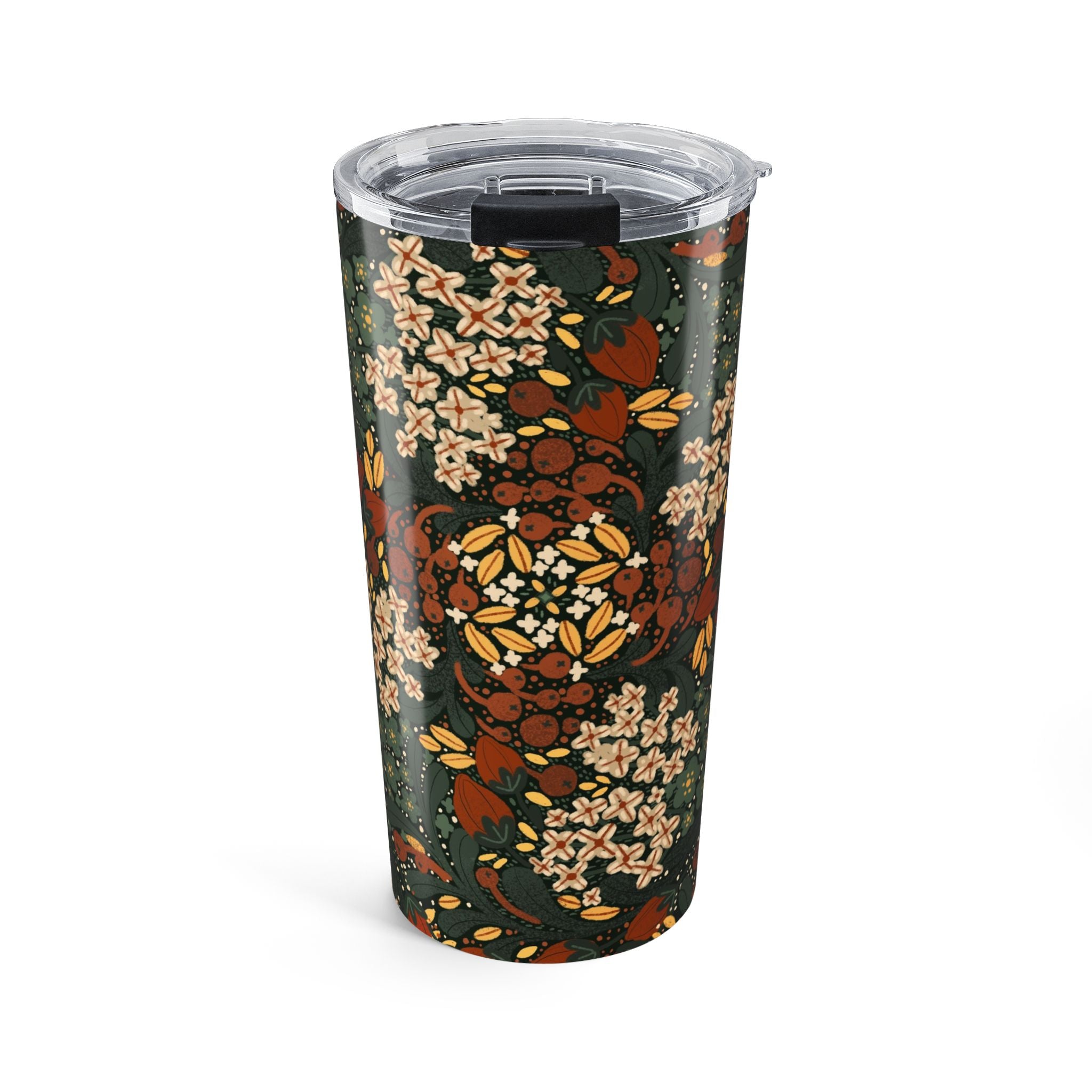 Autumn Floral Mandala Tumbler 20oz | Fall Leaves, Rust & Olive Pattern