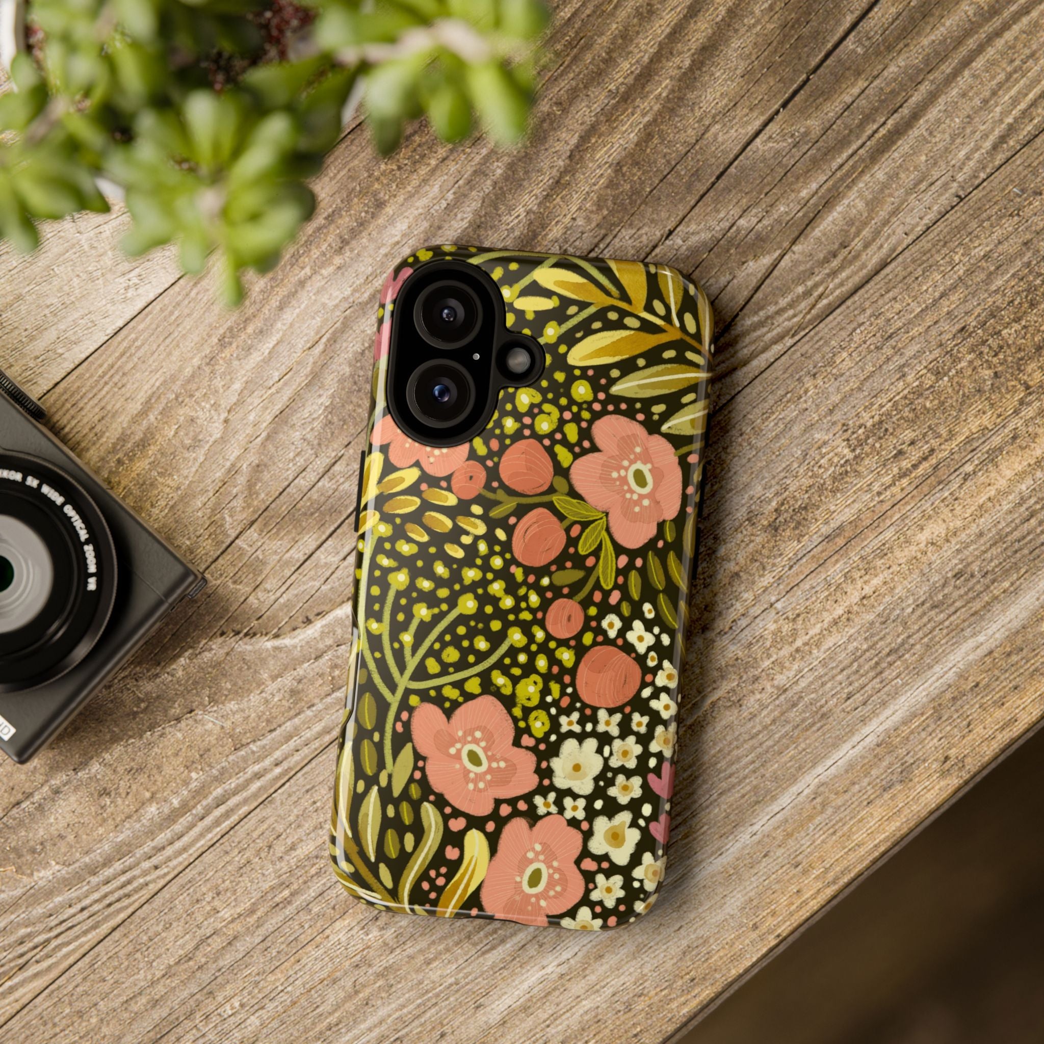 Vintage Floral Pattern Tough Case | Pink & Olive Botanical Phone Cover
