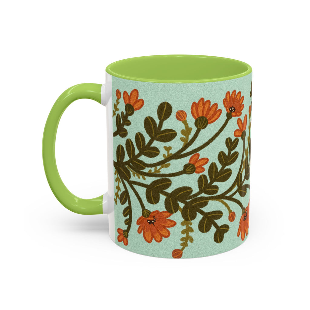Floral Vine Accent Coffee Mug – Orange Wildflowers on Mint (11/15oz)