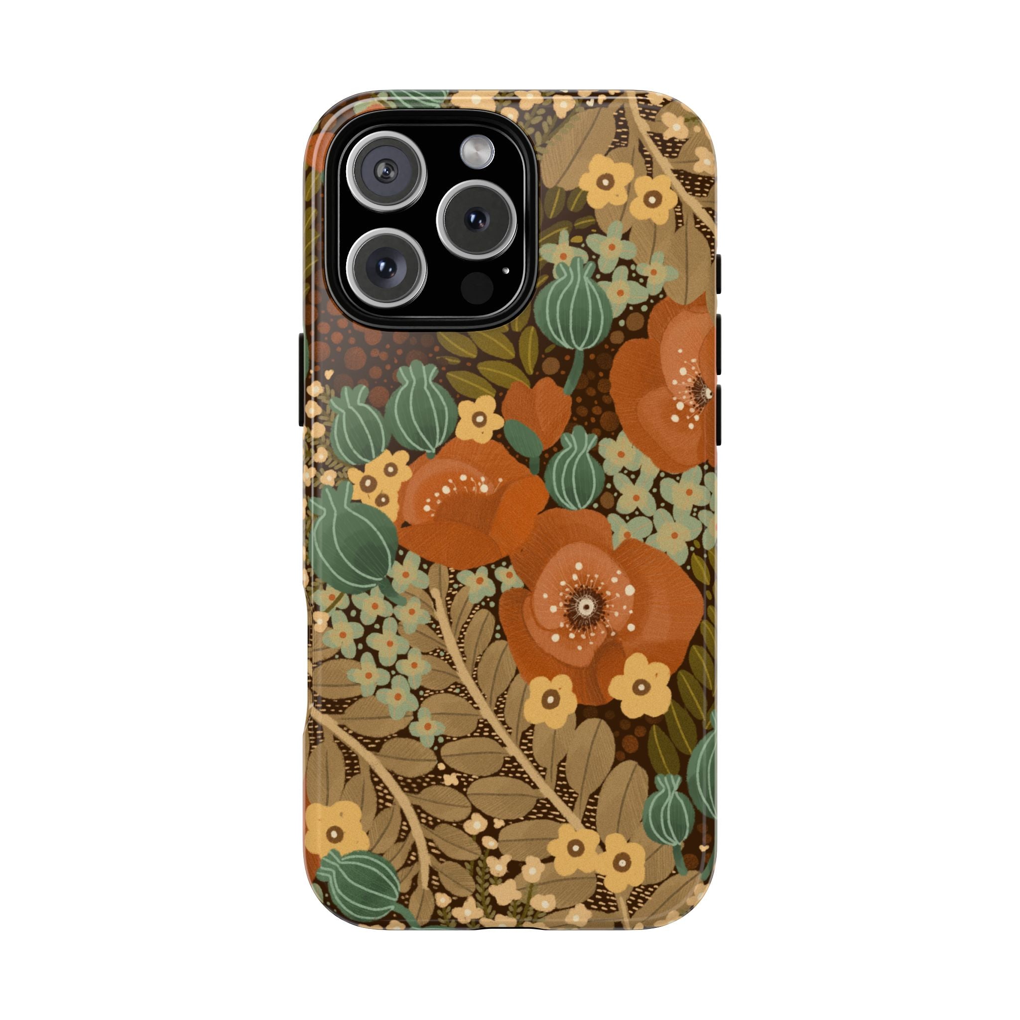 Floral Retro Tough Phone Case — Vintage Orange Poppy Protective Cover