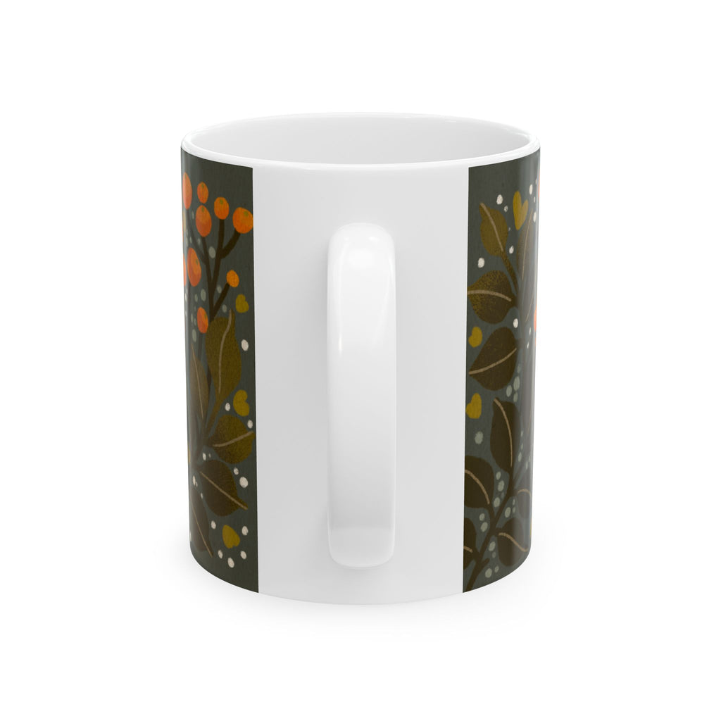Robin Bird Mug — Floral Orange Songbird Ceramic Coffee Cup (11oz/15oz)