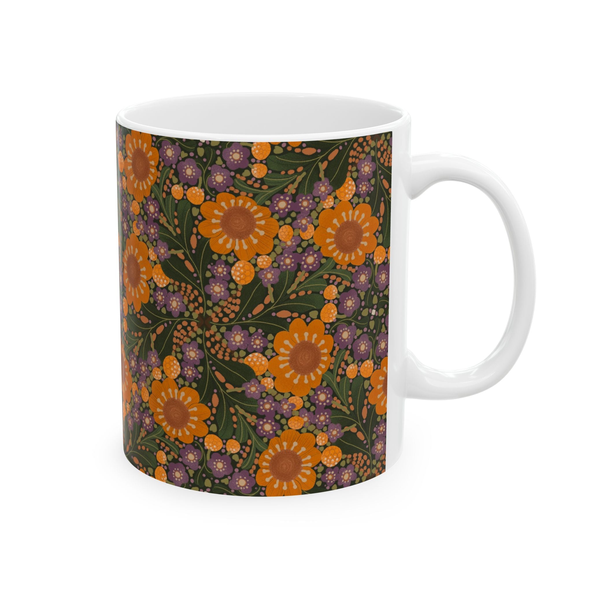 Autumn Sunflower Pattern Mug | Orange Floral Ceramic Mug