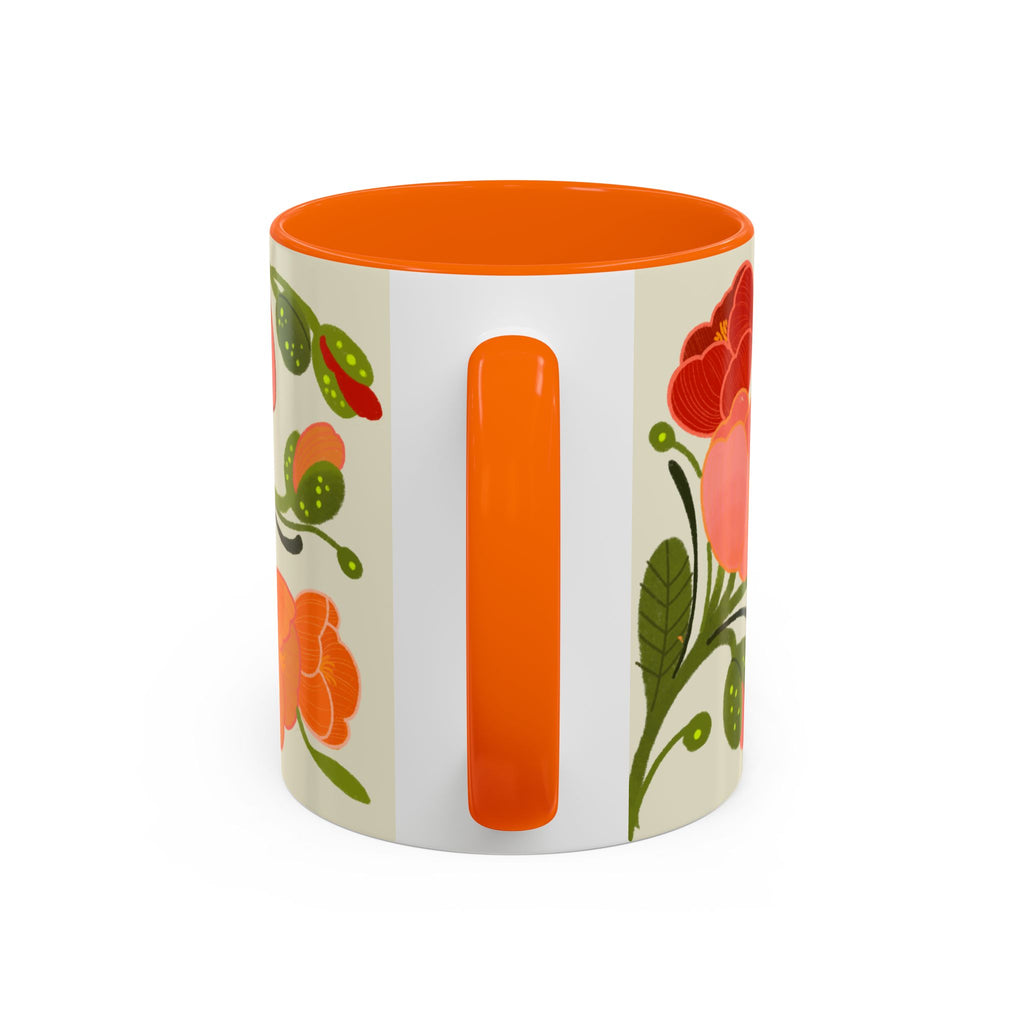 Floral Accent Coffee Mug — Coral Poppy Bouquet Design (11/15 oz)