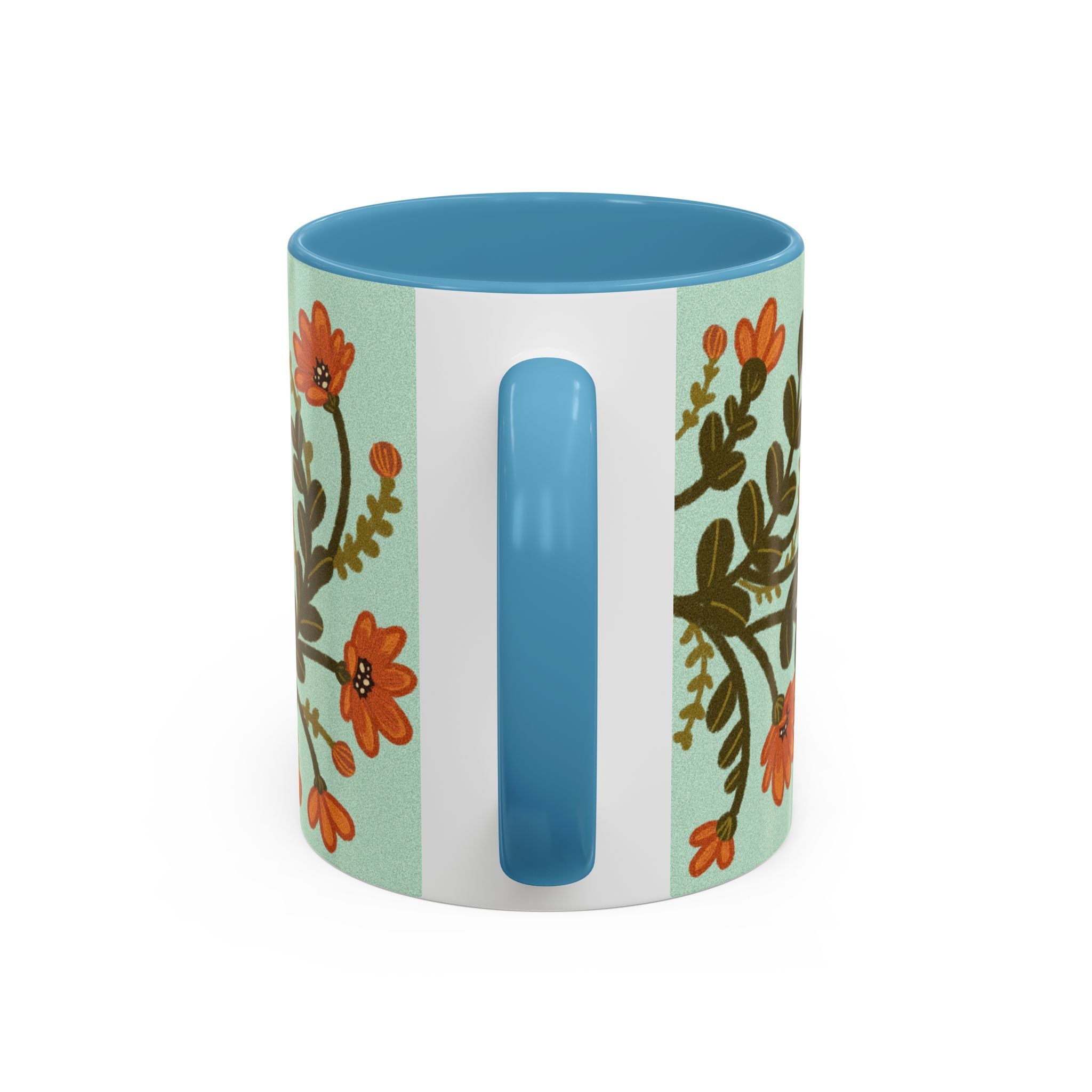 Floral Vine Accent Coffee Mug – Orange Wildflowers on Mint (11/15oz)