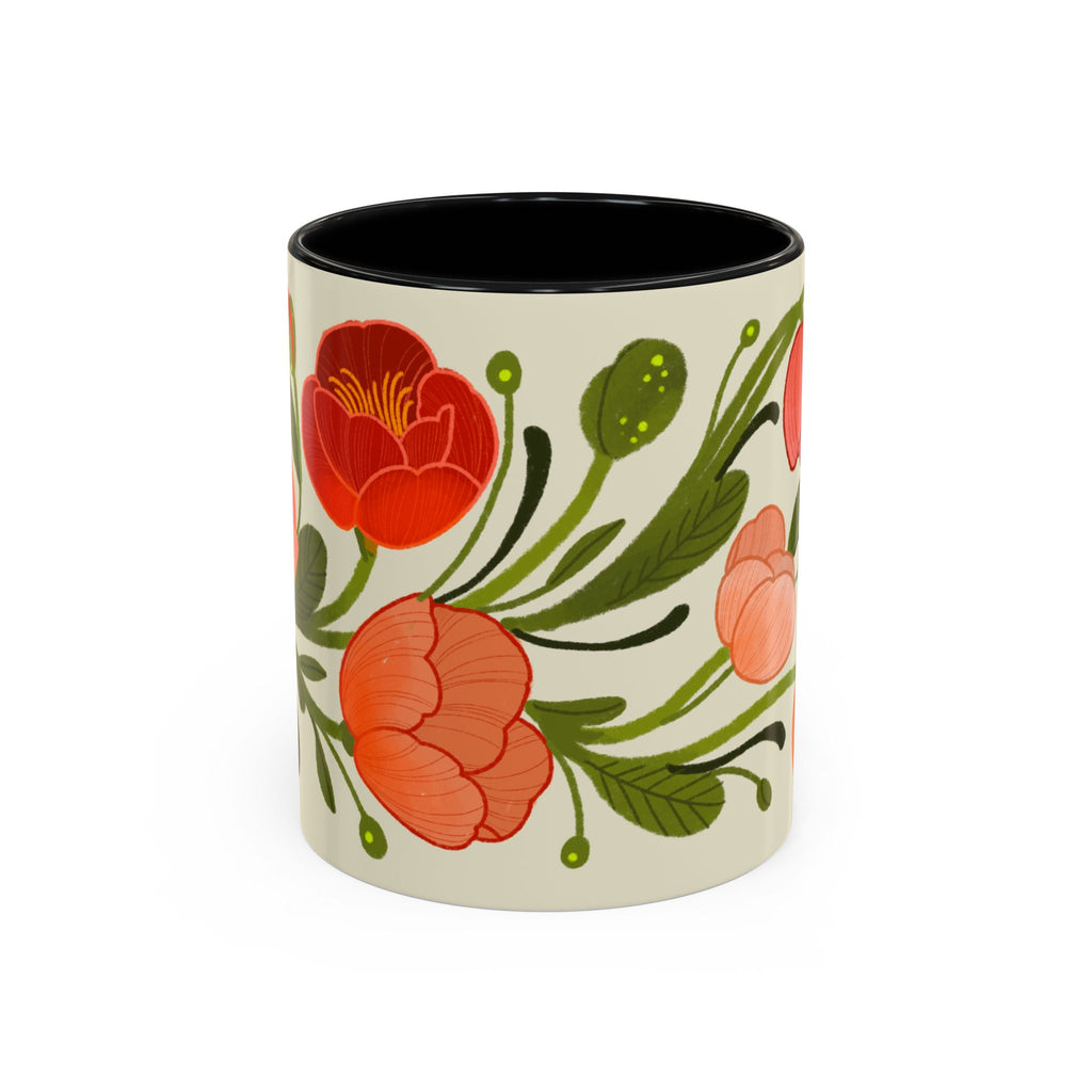 Floral Accent Coffee Mug — Coral Poppy Bouquet Design (11/15 oz)