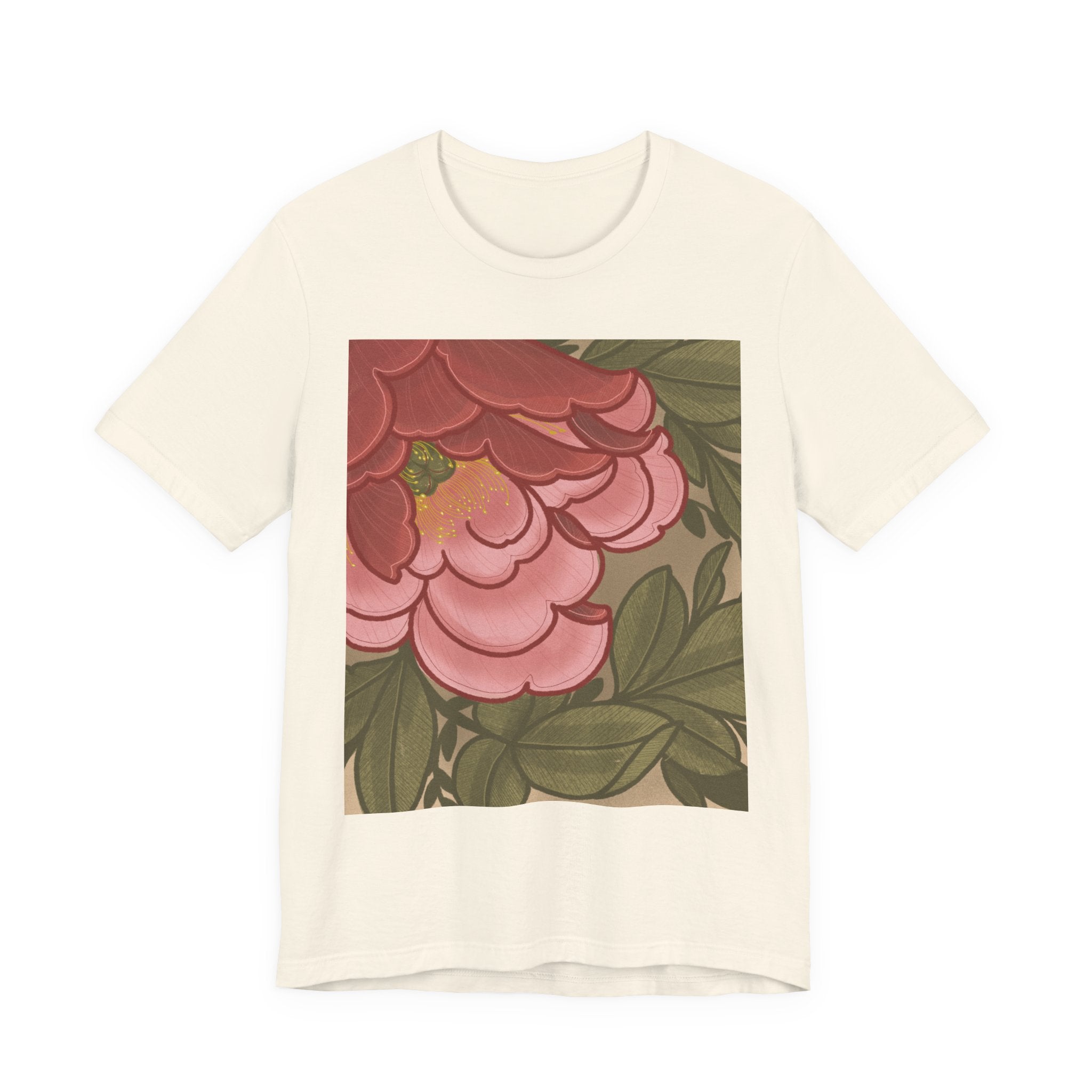 Floral Peony Square Print Tee — Vintage Pink Botanical T-Shirt