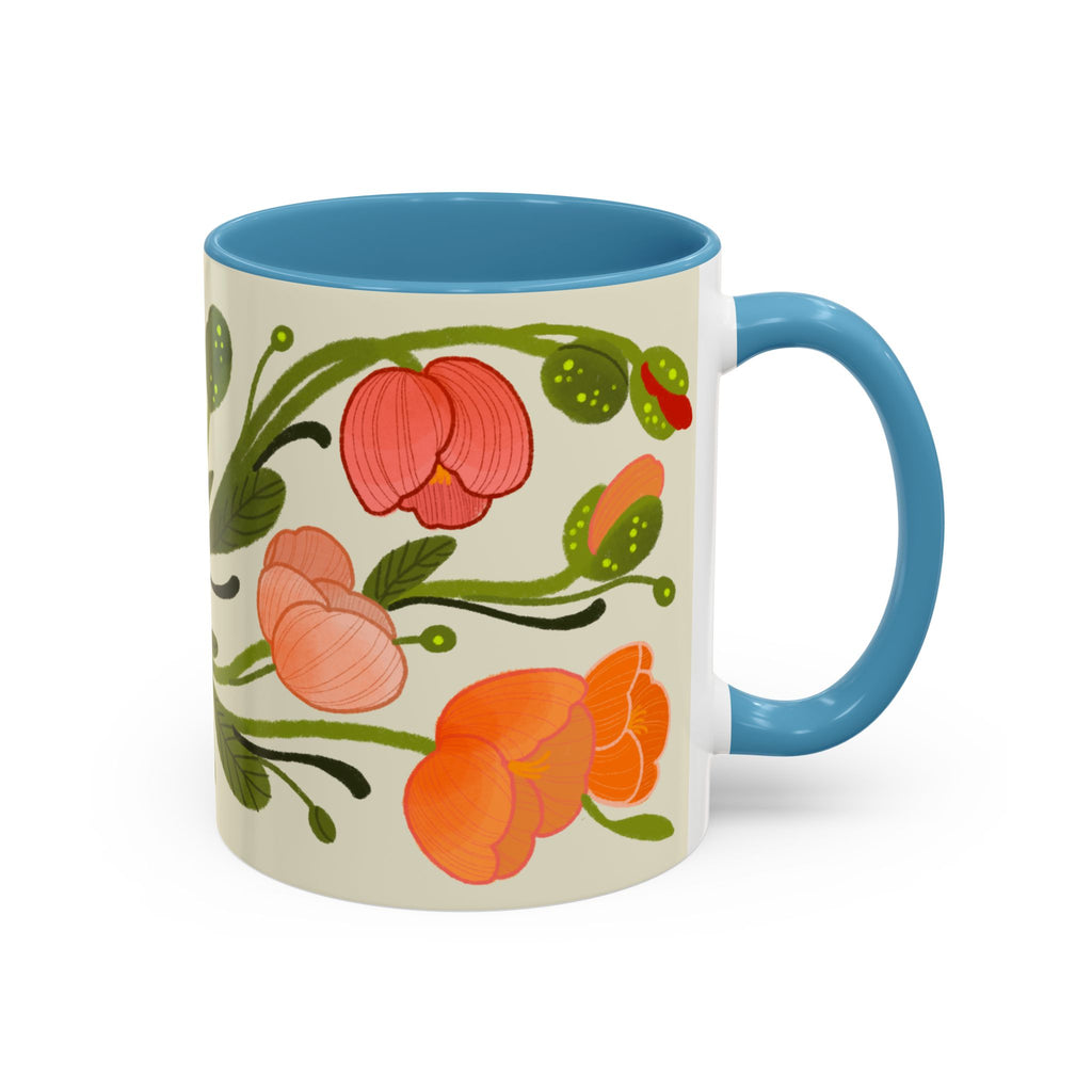 Floral Accent Coffee Mug — Coral Poppy Bouquet Design (11/15 oz)